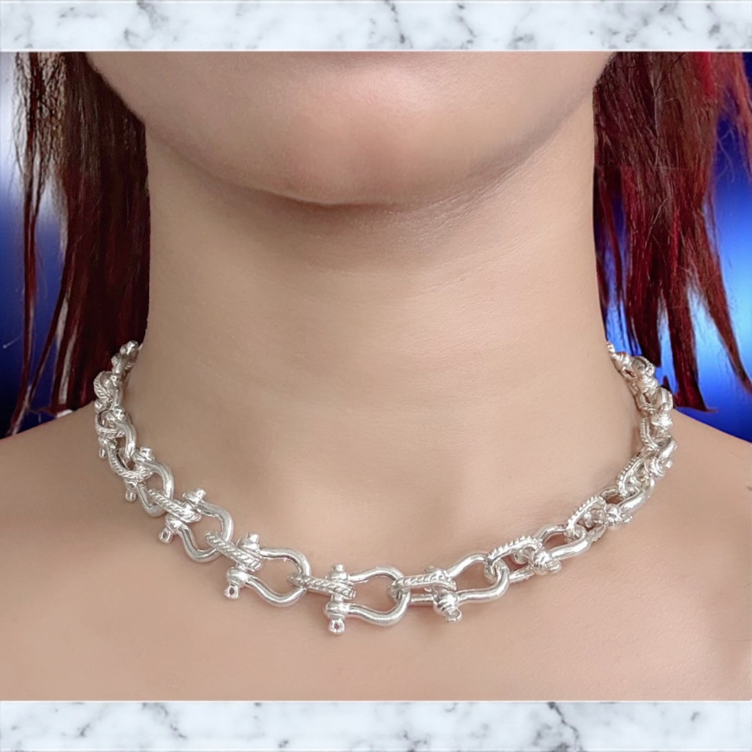 HANDMADE 925 STERLING SILVER SOLID SHACKLE CHOKER CHAIN 11MM