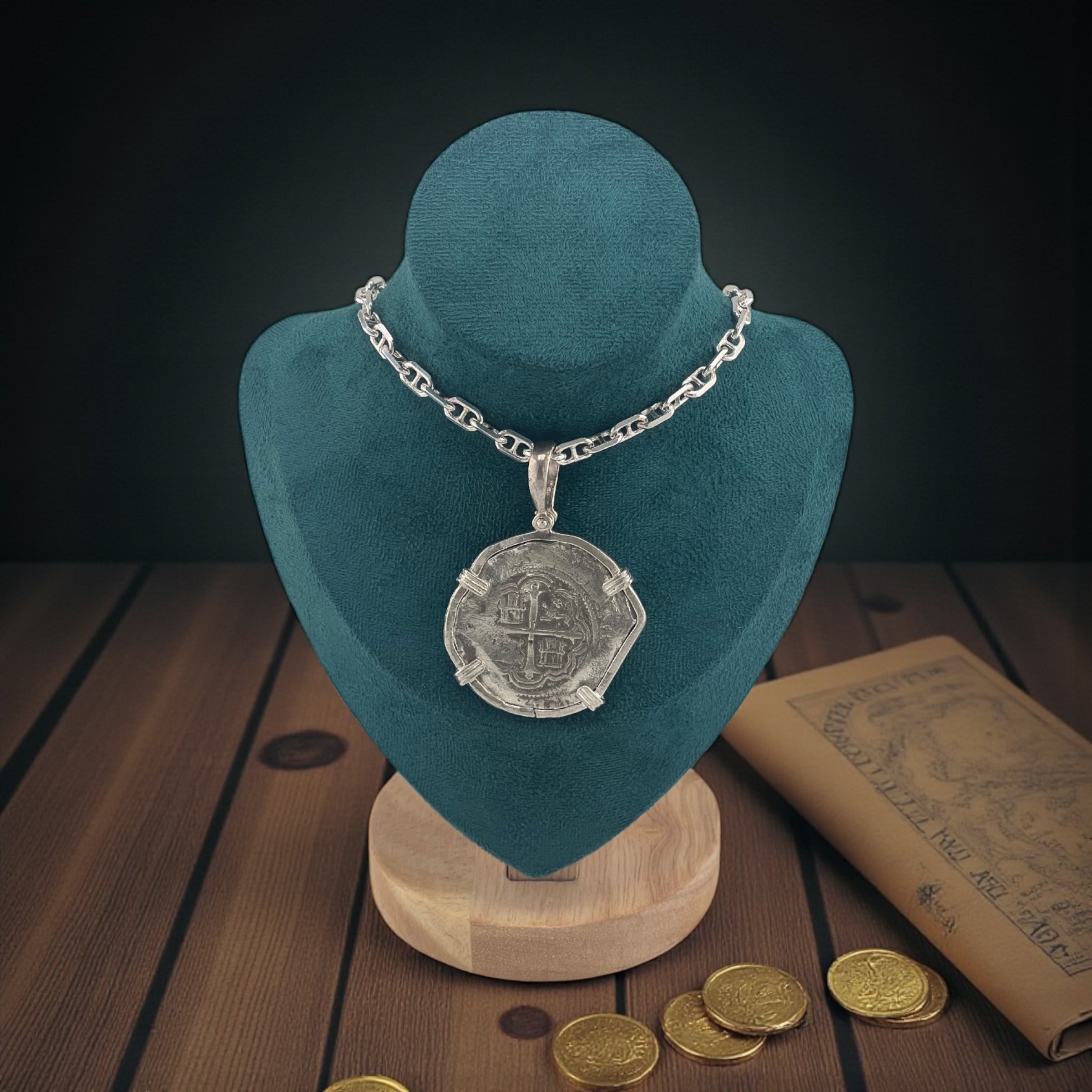 NUESTRA SENORA DE ATOCHA SOLID SILVER LARGE 8 REALE SIZE COIN PENDANT