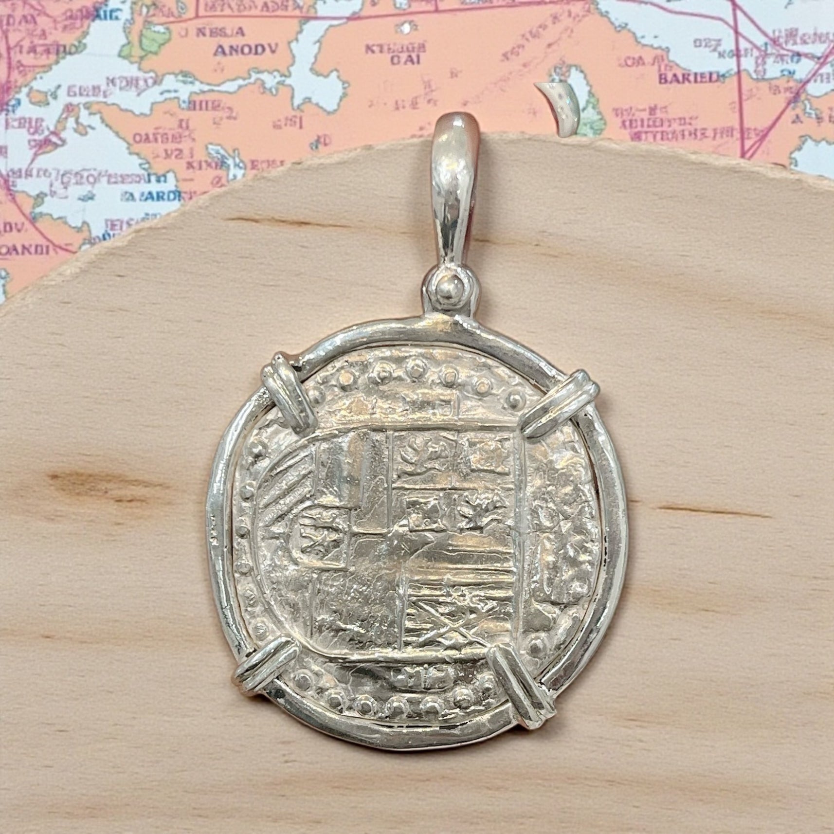 ATOCHA SOLID SILVER HEAVY COIN PENDANT HANDMADE FROM ATOCHA SILVER