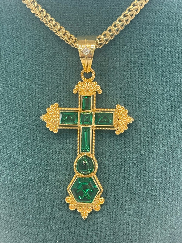 14K REAL SOLID GOLD EMERALD CROSS PENDANT