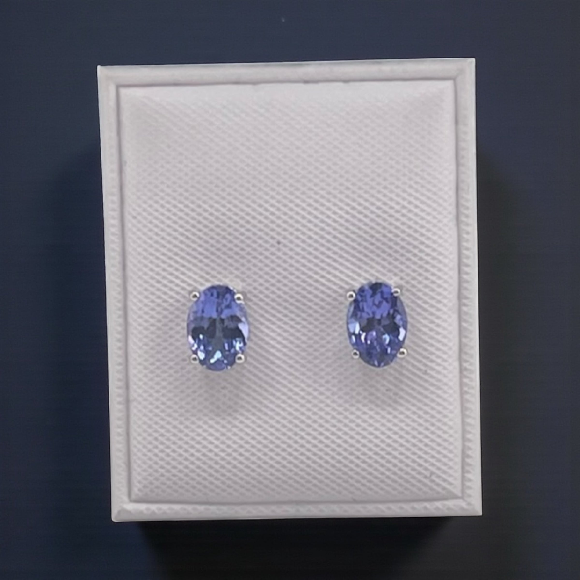 GENUINE AFRICAN TANZANITE STUD EARRINGS SET IN 14K WHITE GOLD 4MM