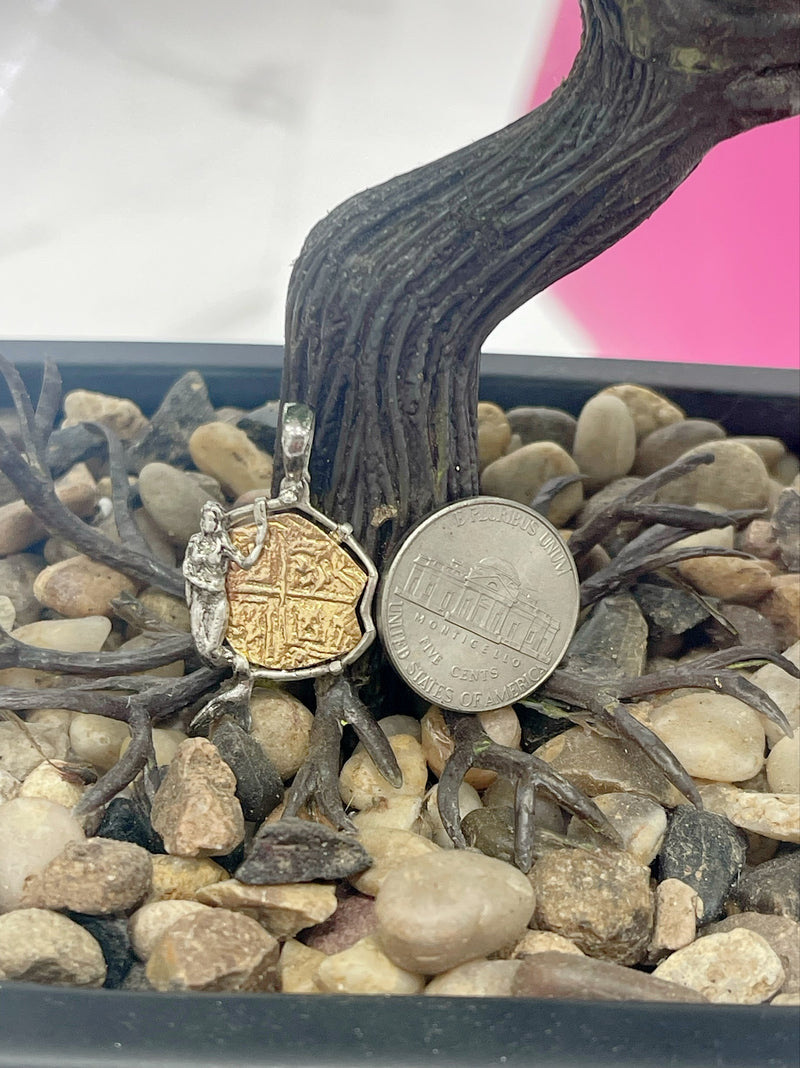 NUESTRA SENORA DE ATOCHA 14K REAL GOLD COIN PENDANT IN ATOCHA SILVER MERMAID 🧜‍♀️ BEZEL