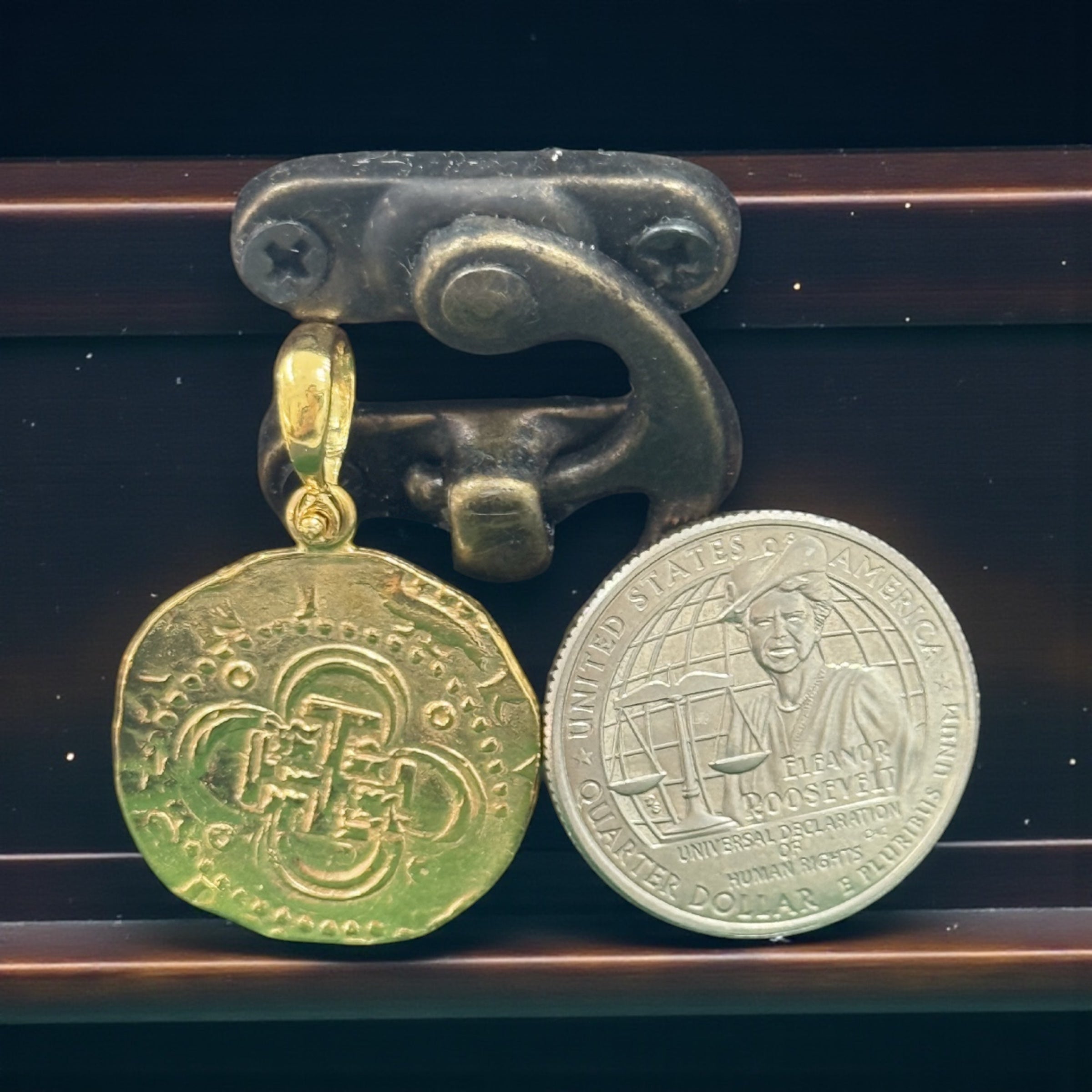 MUSEUM QUALITY RECREATION OF ATOCHA SHIPWRECK GOLD COIN PENDANT HANDMADE WITH 14k REAL GOLD