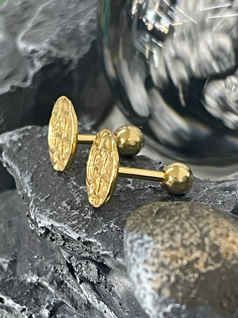 14K REAL GOLD MINI ATOCHA COIN STUD EARRINGS