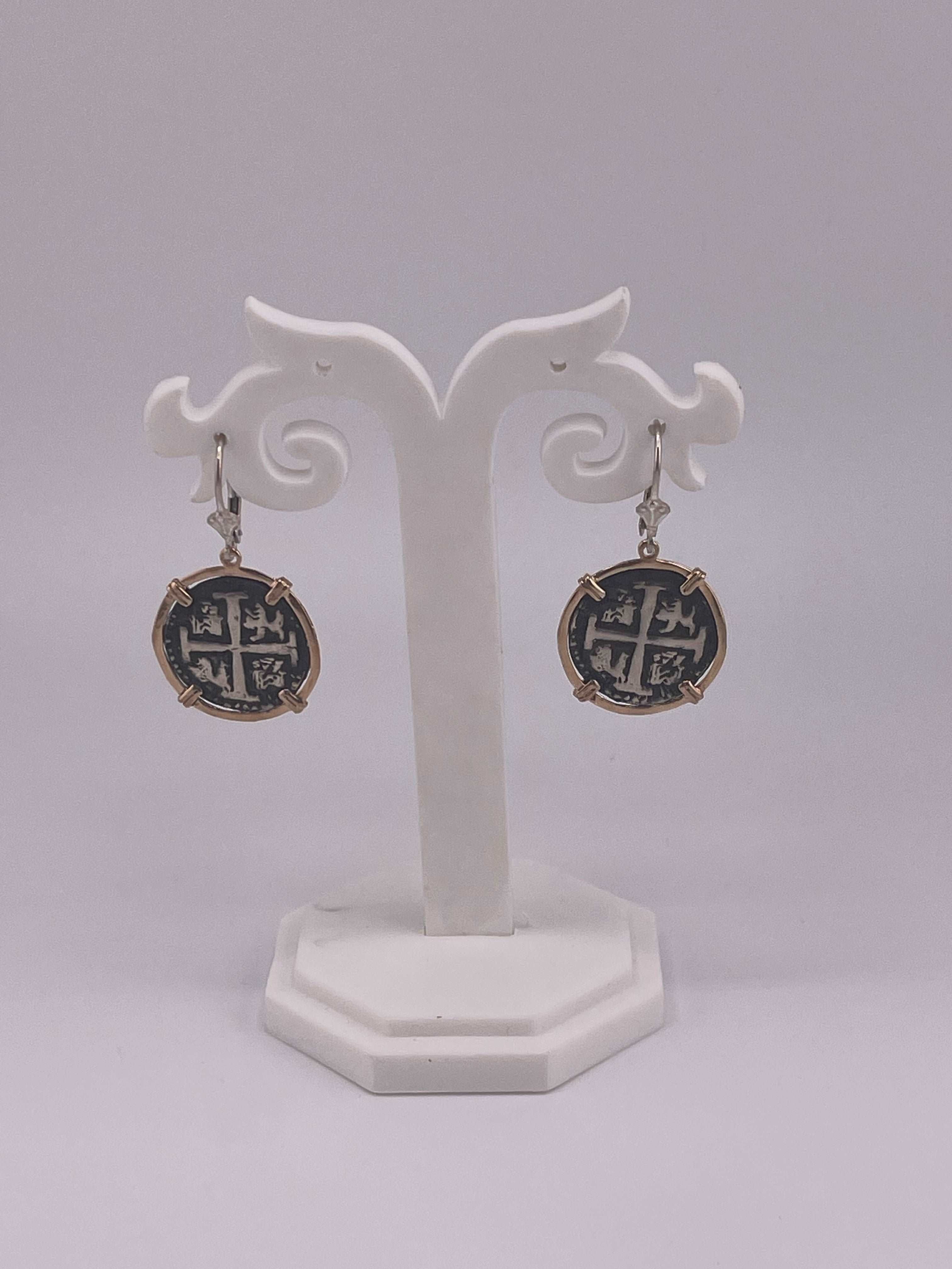 NUESTRA SENORA DE ATOCHA SILVER COIN EARRINGS IN 14k GOLD BEZEL