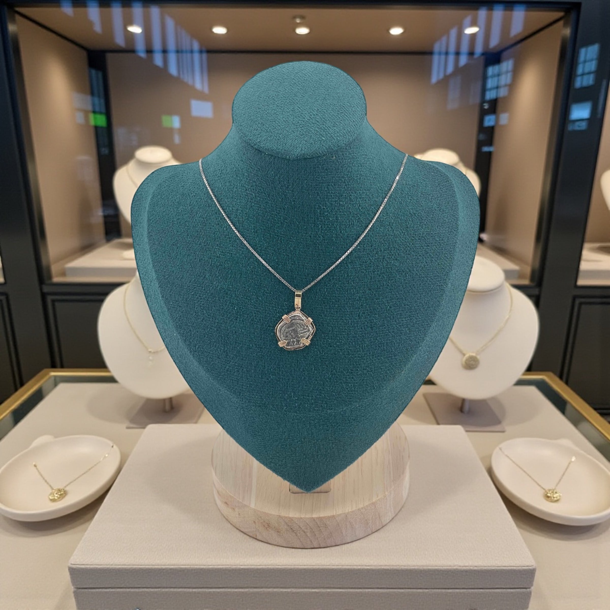 NUESTRA SENORA DE ATOCHA MINI SILVER COIN PENDANT IN 14KT GOLD BEZEL