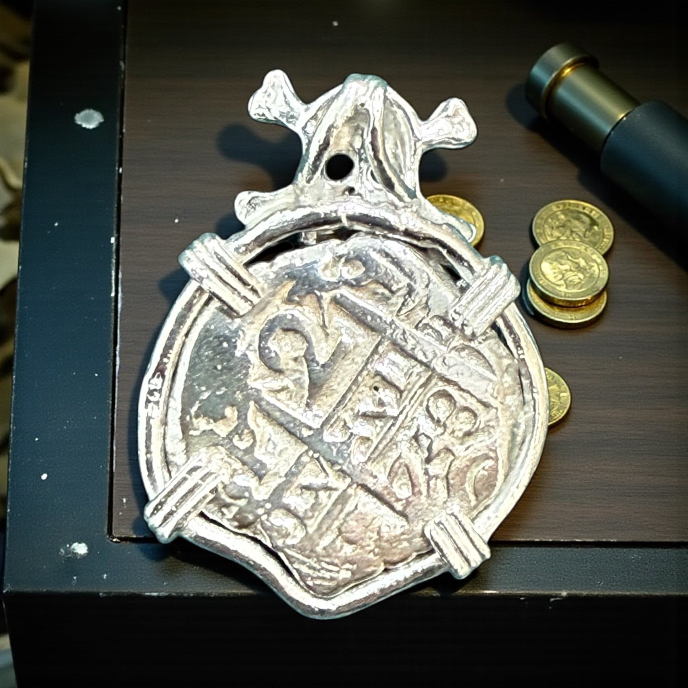 ATOCHA sterling silver skull coin pendant