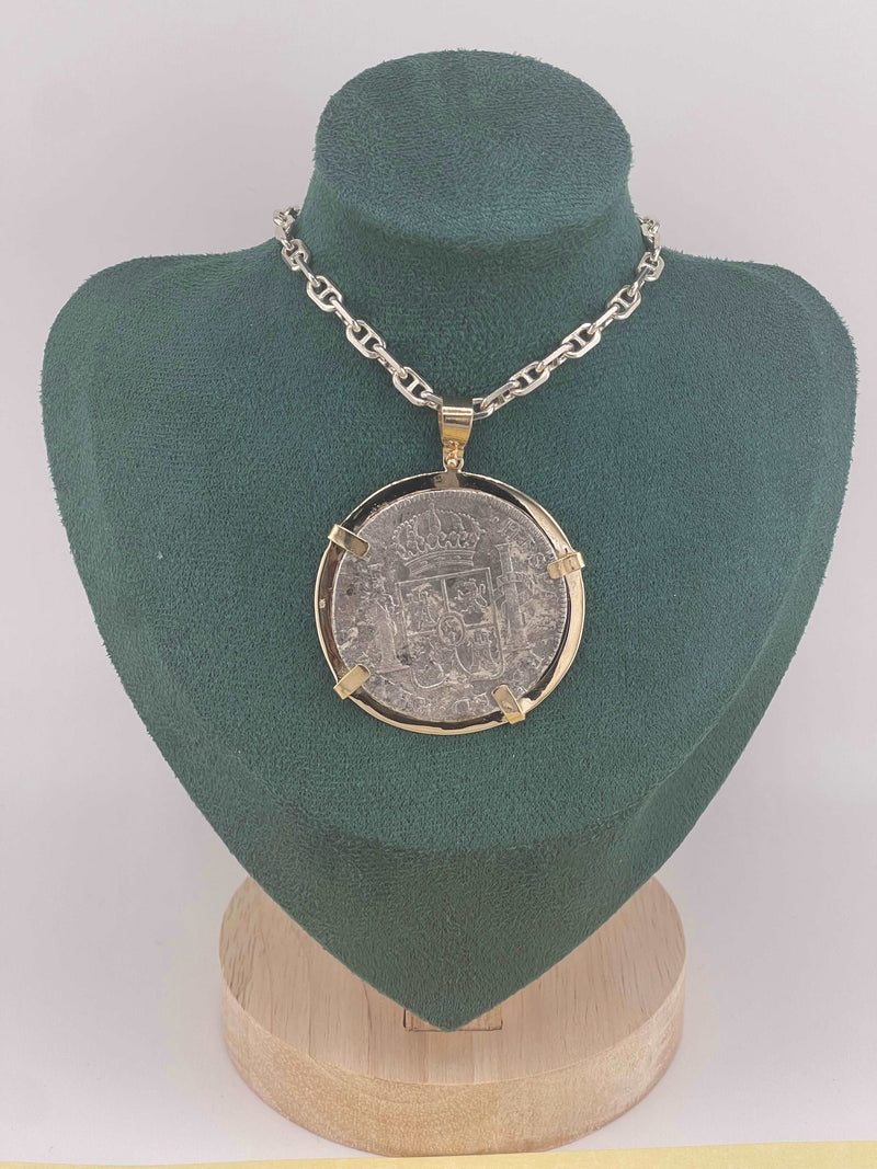 ACTUAL EL CAZADOR COIN PENDANT IN 10K SOLID REAL GOLD BEZEL GRADE 2