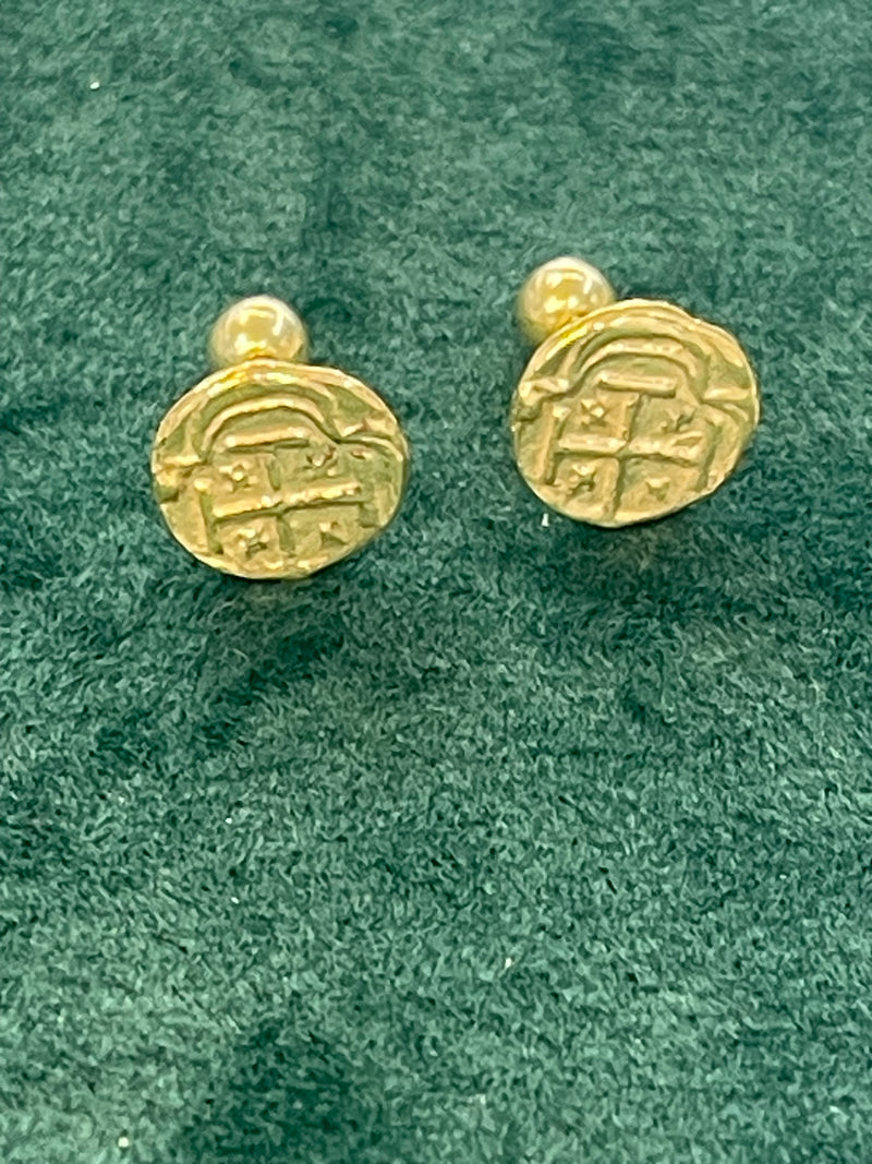 14K REAL GOLD MINI ATOCHA COIN STUD EARRINGS