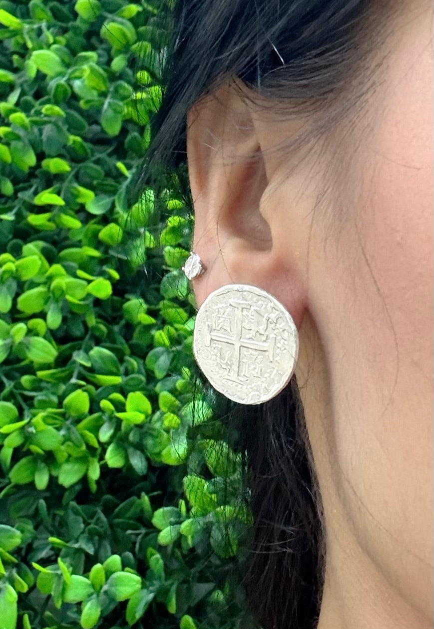 ATOCHA SILVER COCKTAIL COIN EARRINGS 23MM