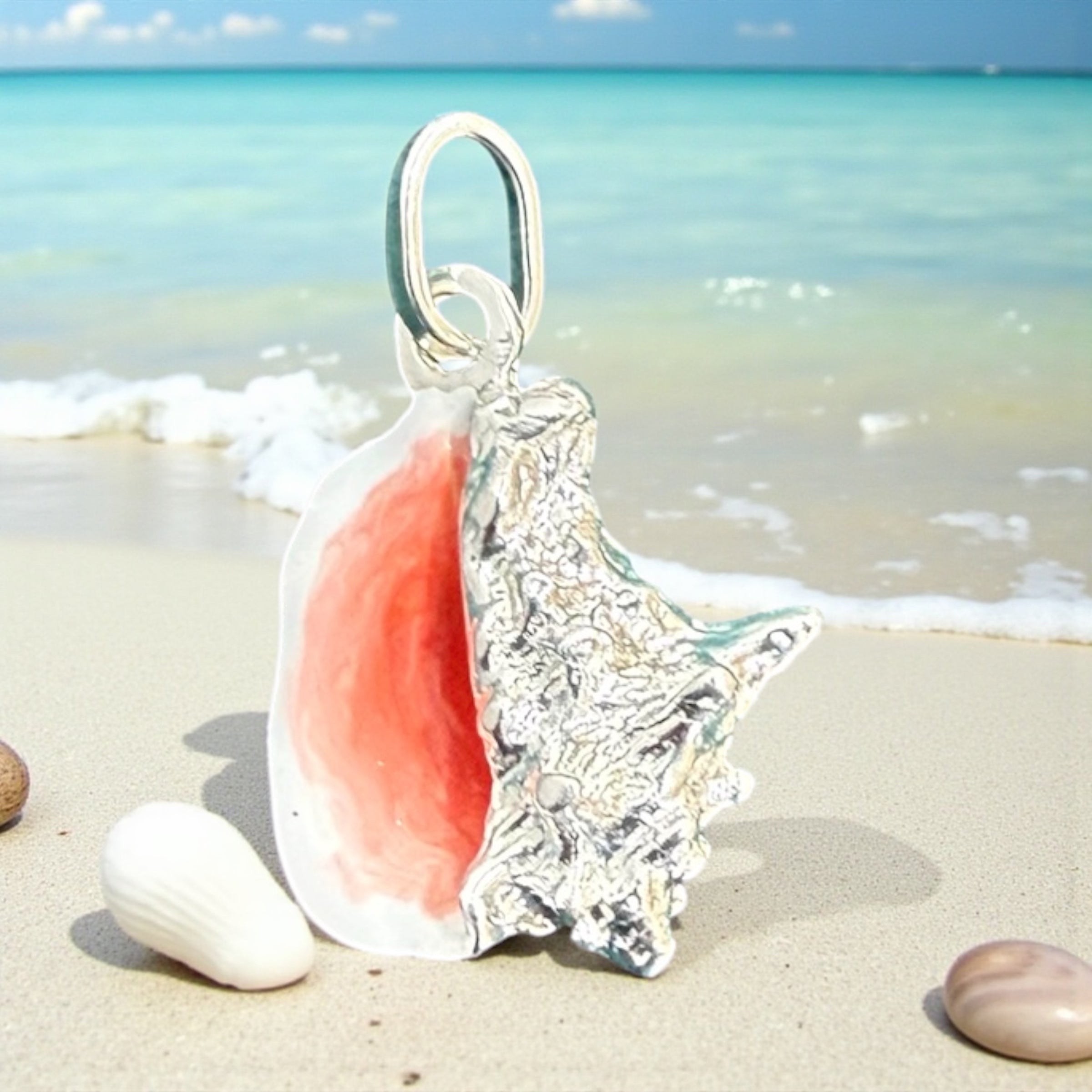925 sterling silver handmade conch shell pendant