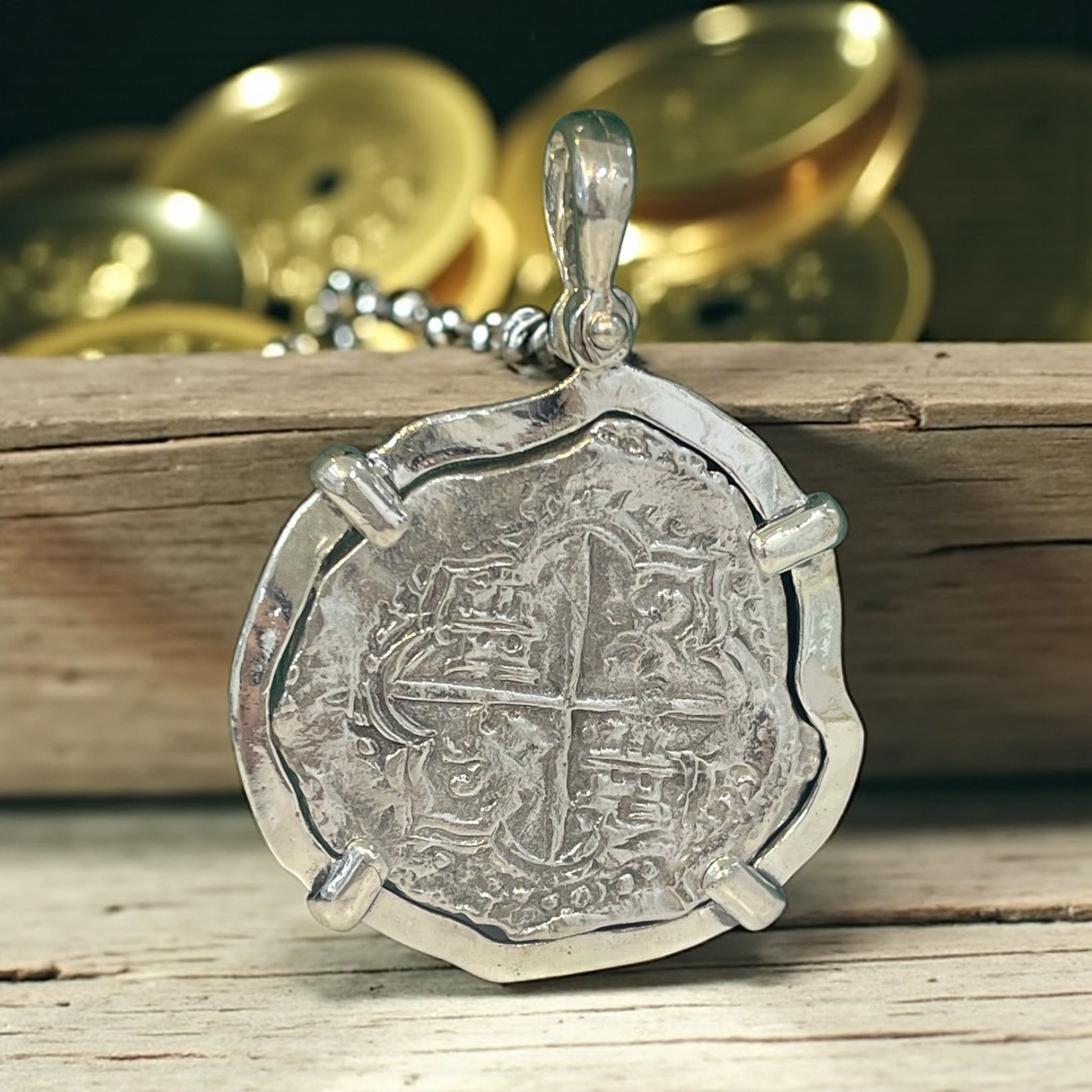 ATOCHA SOLID SILVER HEAVY COIN PENDANT HANDMADE FROM ATOCHA SILVER