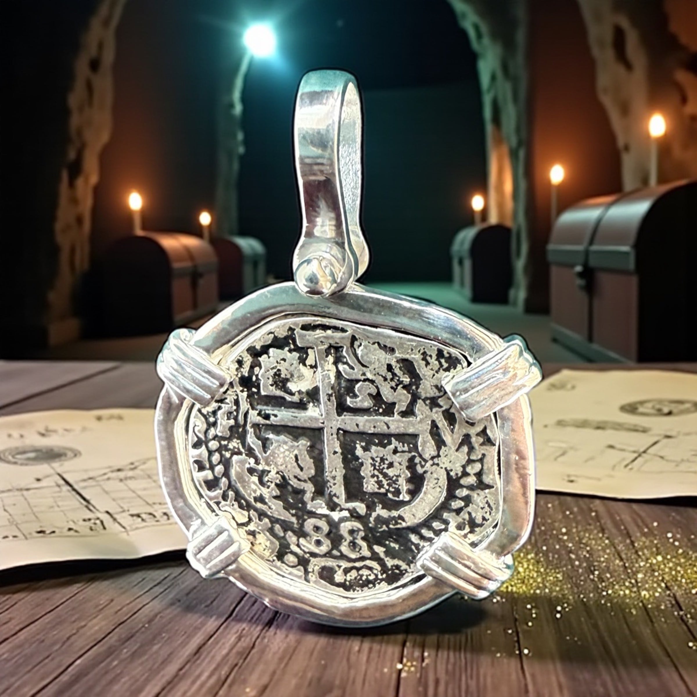 Atocha silver dime size coin pendant dime size