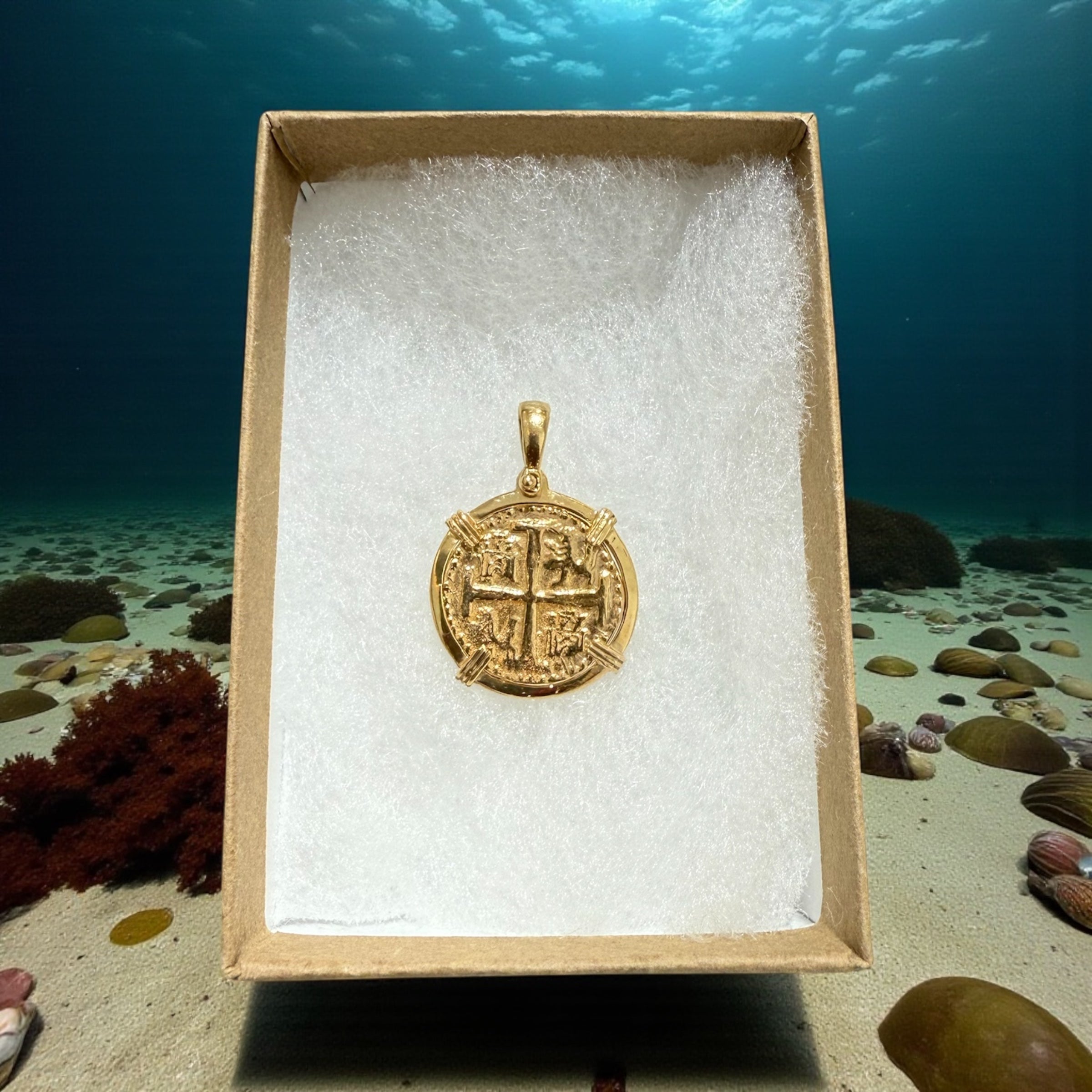 MUSEUM QUALITY ATOCHA SHIPWRECK GOLD COIN PENDANT HANDMADE WITH 14k SOLID GOLD 20MM