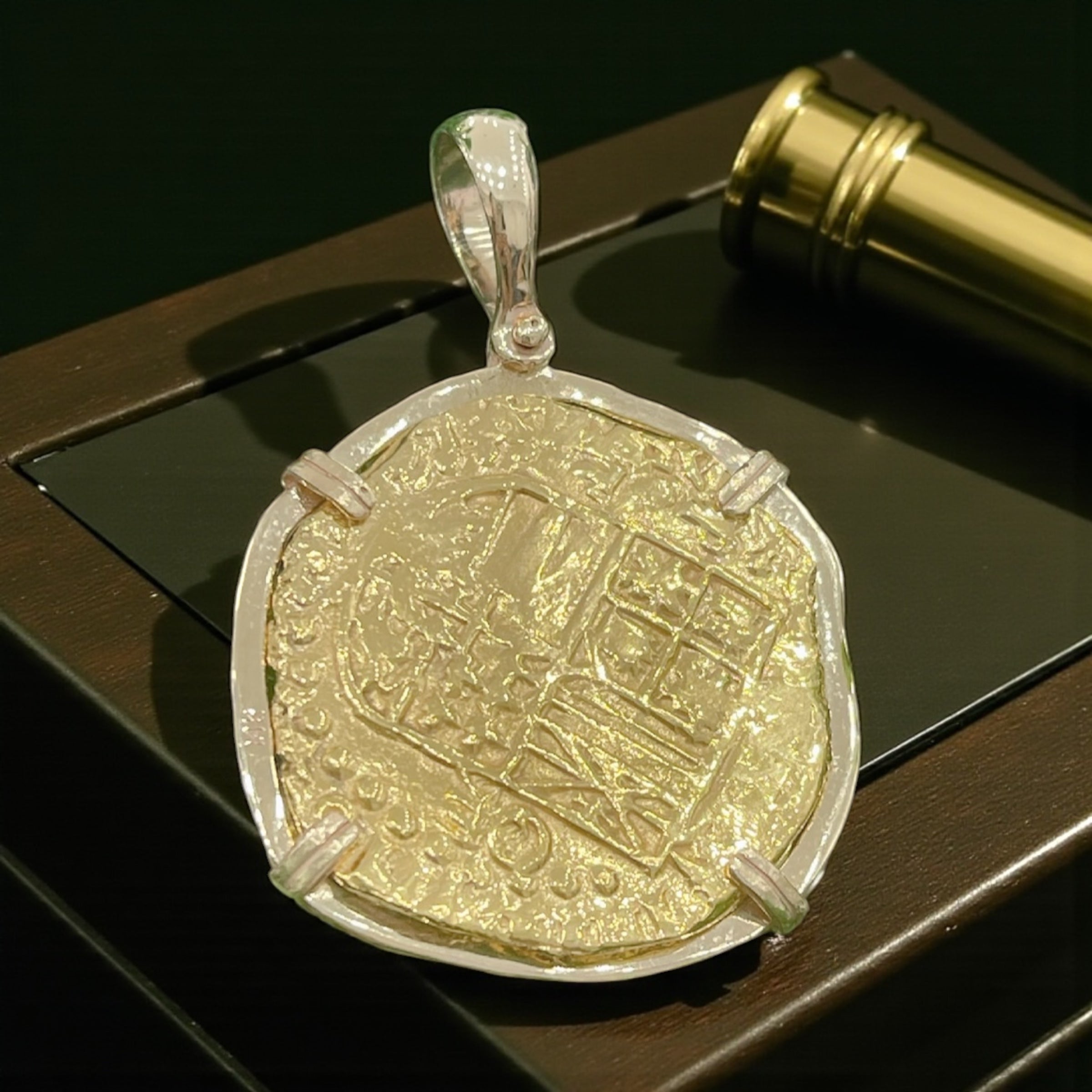 MUSEUM QUALITY RECREATION OF ATOCHA SHIPWRECK GOLD COIN PENDANT HANDMADE WITH 14k REAL HEAVY SOLID GOLD