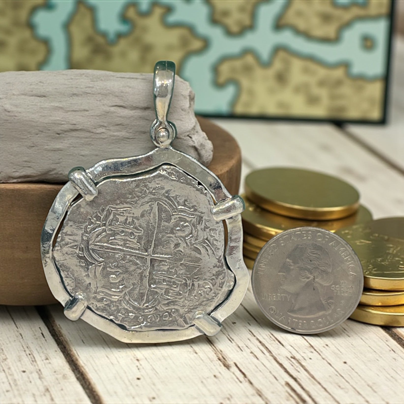 ATOCHA SOLID SILVER HEAVY COIN PENDANT HANDMADE FROM ATOCHA SILVER