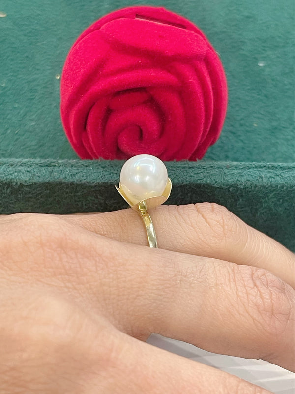 🌺FRESH WATER GENUINE PEARL RING IN 14K REAL GOLD FLOWER SETTING🌺