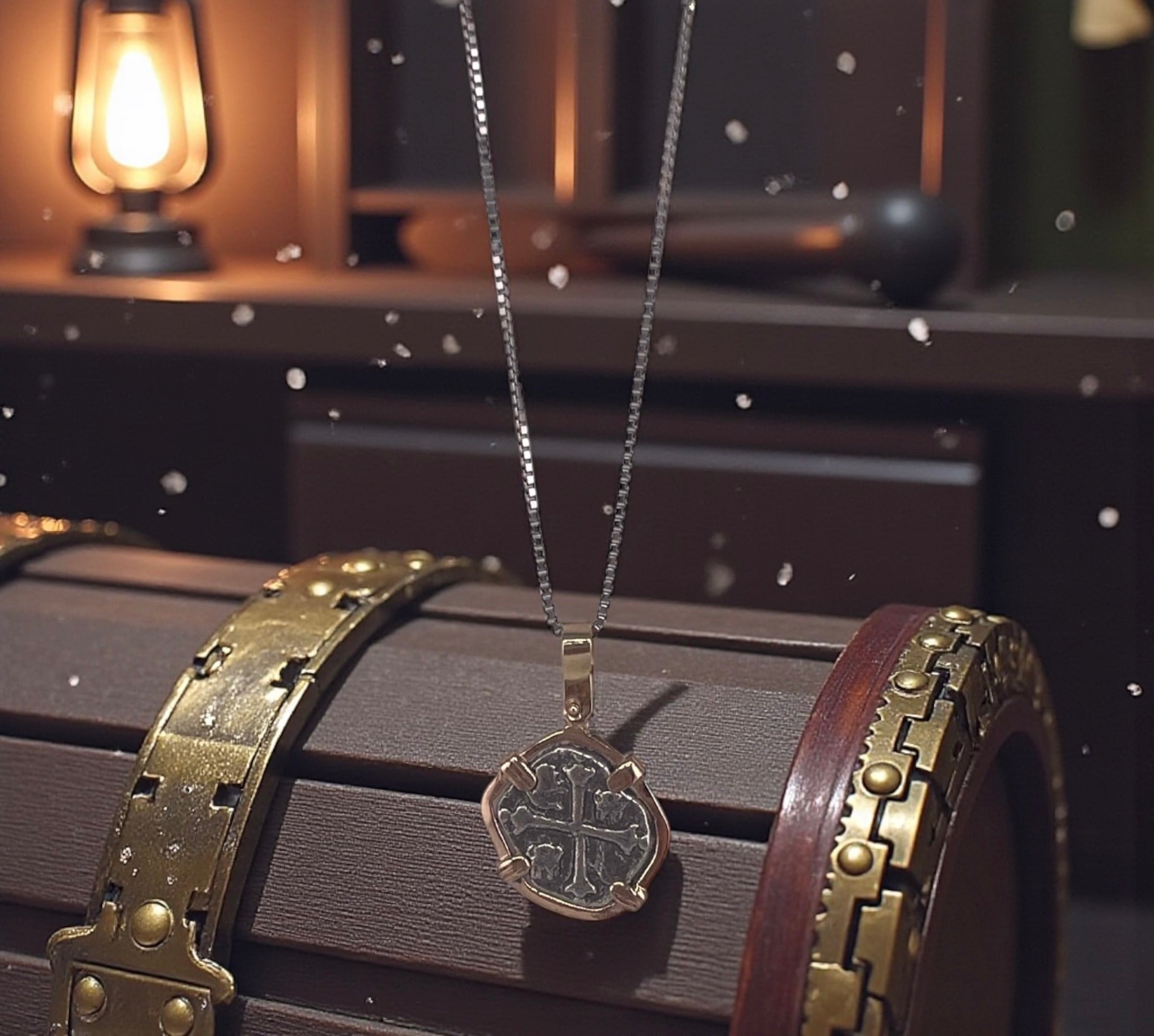 NUESTRA SENORA DE ATOCHA MINI SILVER COIN PENDANT IN 14KT GOLD BEZEL