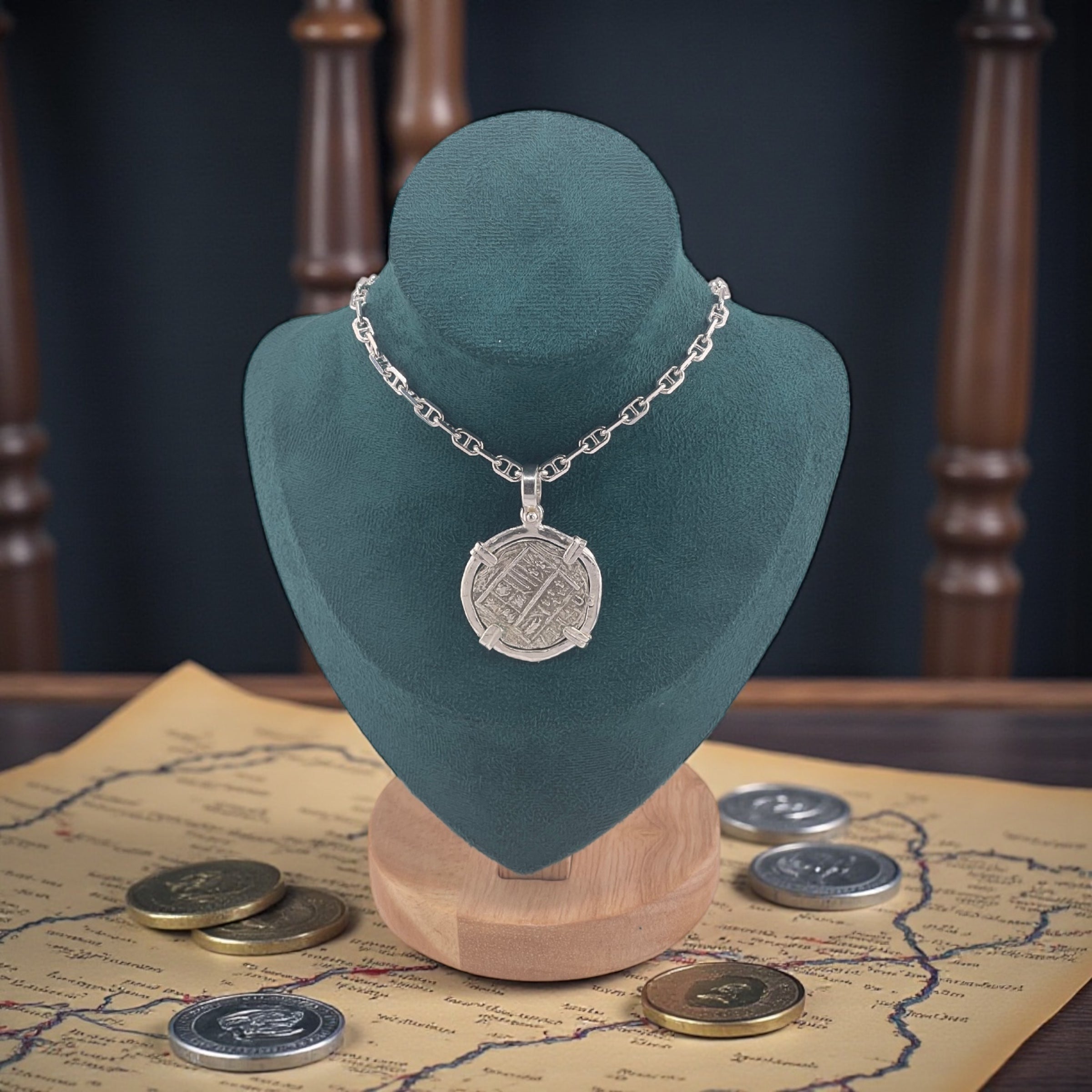 NUESTRA SENORA DE ATOCHA SOLID SILVER COIN PENDANT