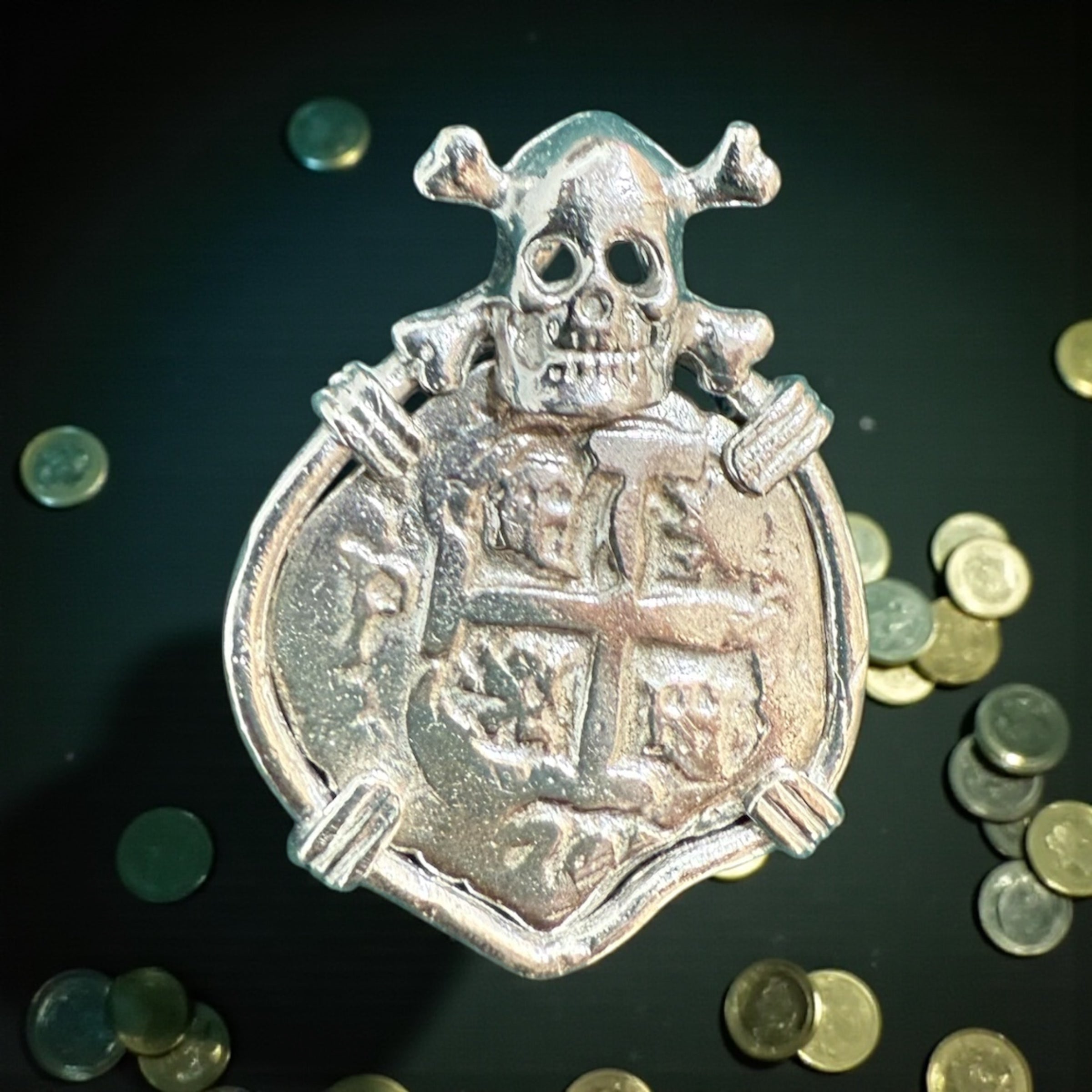 ATOCHA sterling silver skull coin pendant