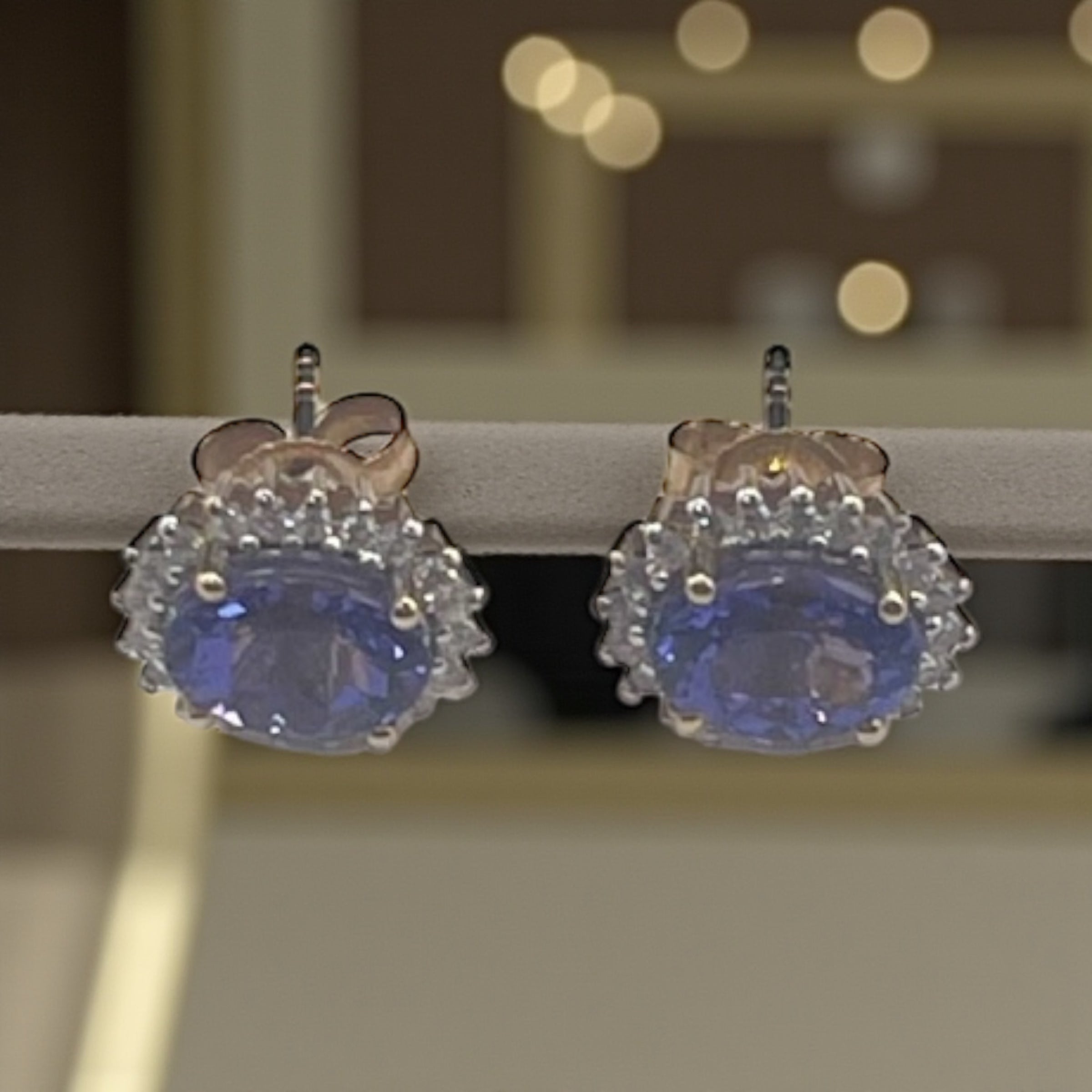 GENUINE AFRICAN TANZANITE STUD EARRINGS IN REAL DAIMONDS SET IN 14K WHITE GOLD 8MM