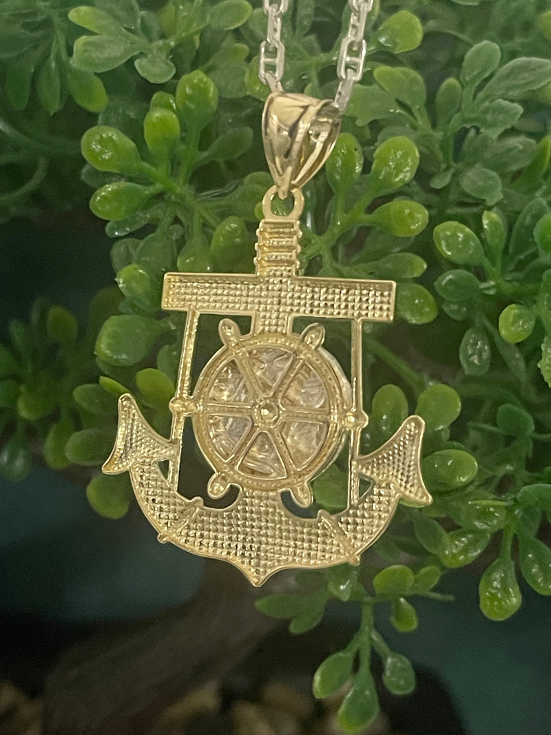 NUESTRA SENORA DE ATOCHA MINI SILVER COIN PENDANT IN 10K REAL GOLD ANCHOR