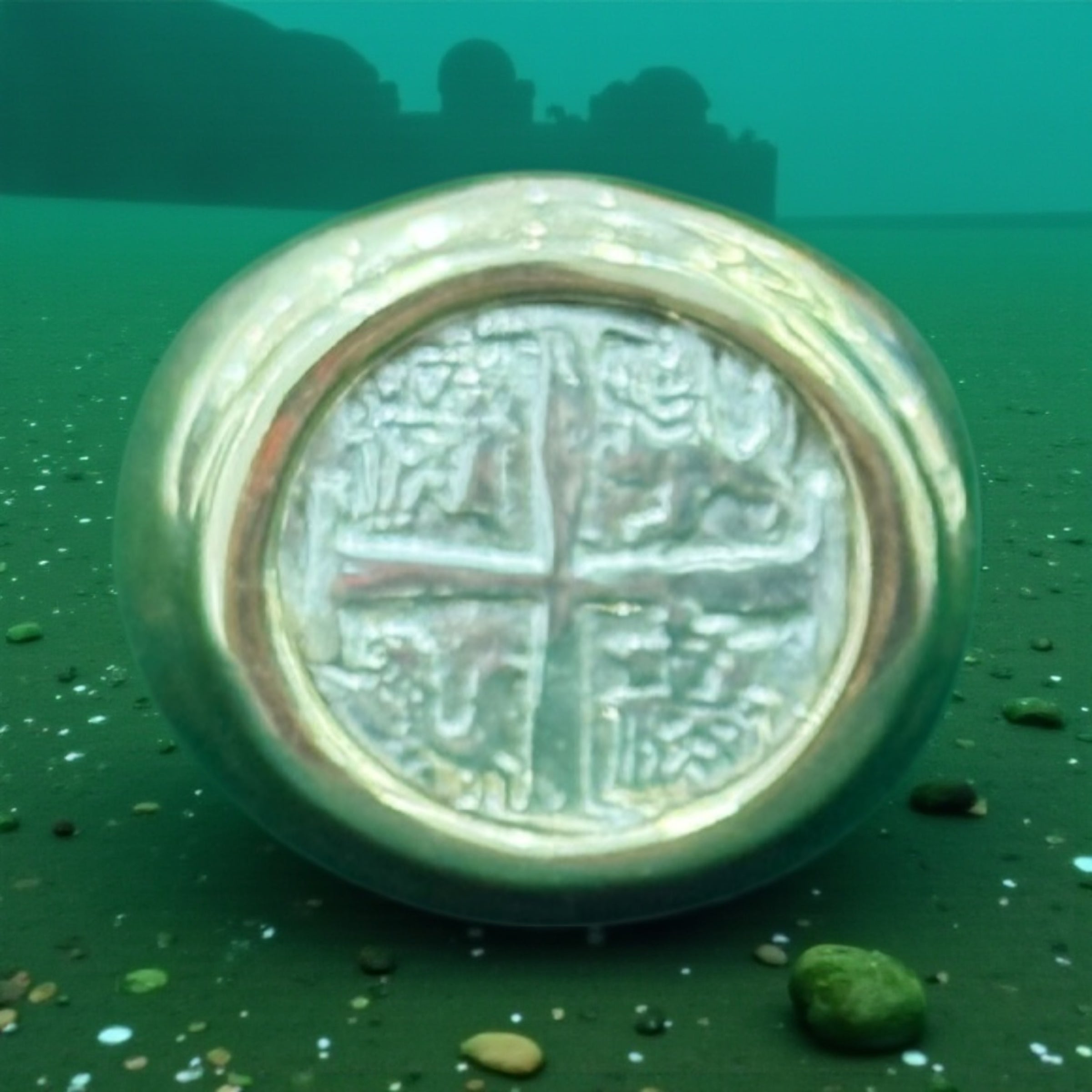 ATOCHA SILVER COIN RING IN 14k SOLID REAL GOLD BEZEL AND BAND