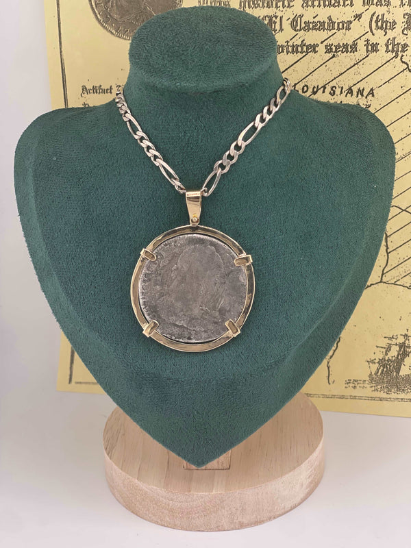 ACTUAL EL CAZADOR COIN PENDANT IN 10K SOLID REAL GOLD BEZEL GRADE 2