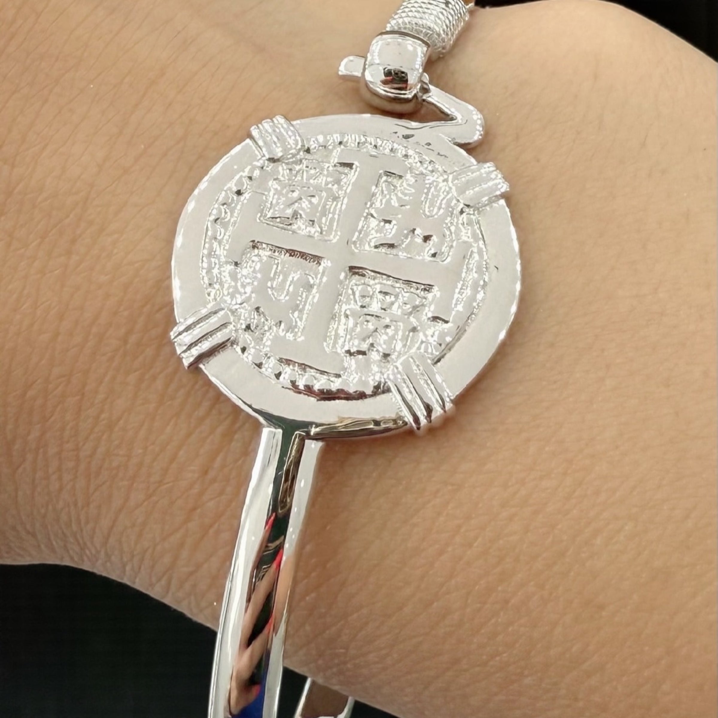 ATOCHA  SOLID SILVER COIN BANGLE