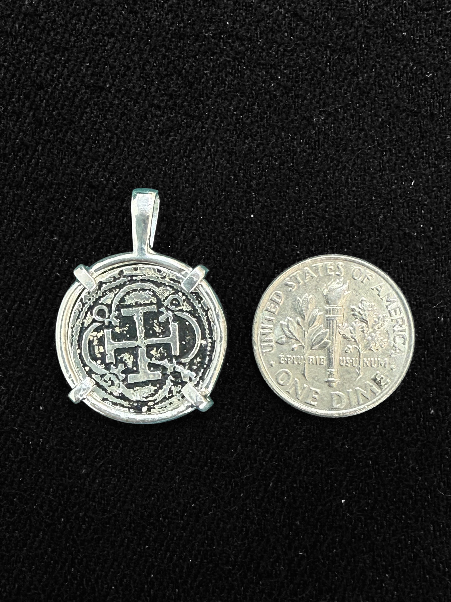 Atocha silver dime size coin pendant dime size