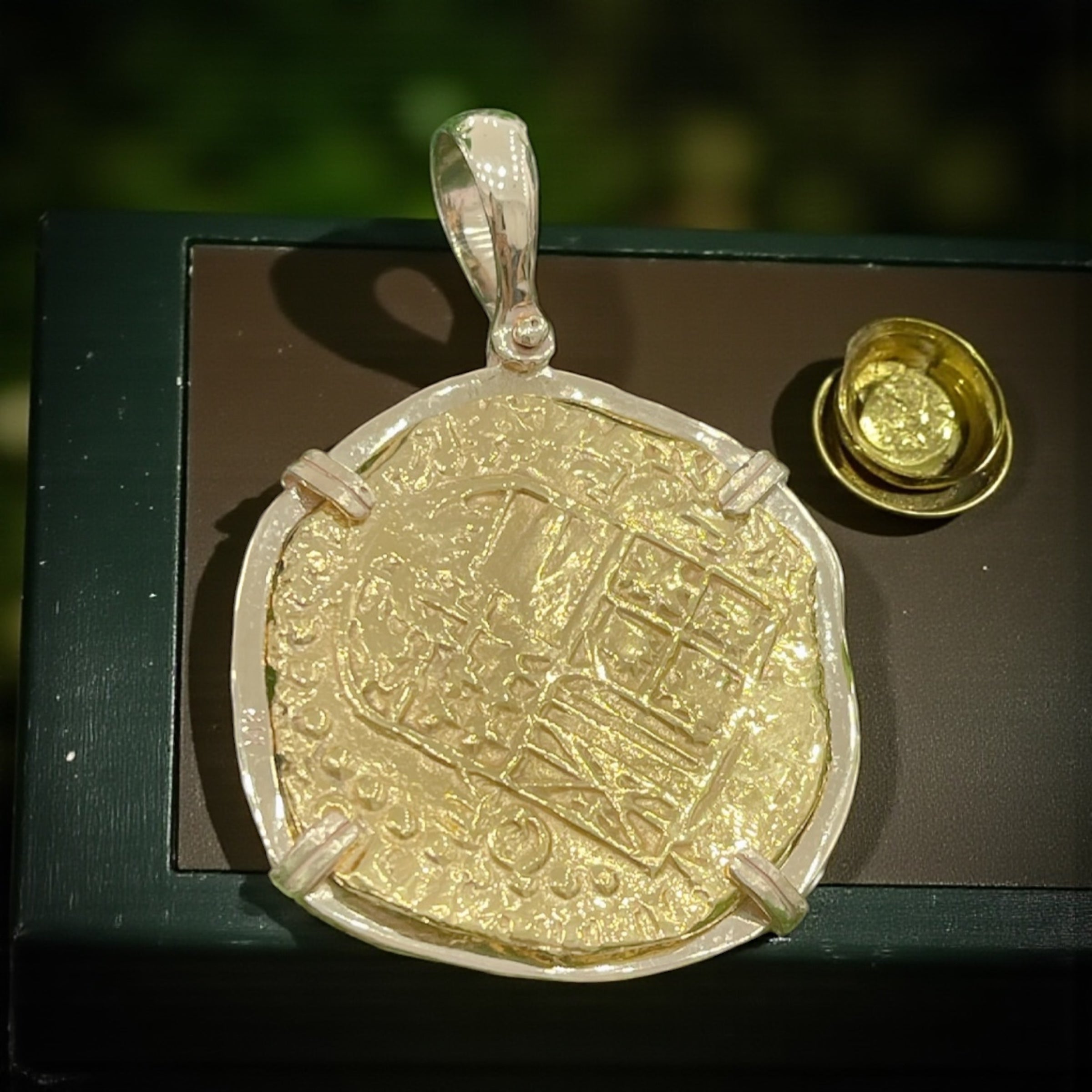 MUSEUM QUALITY RECREATION OF ATOCHA SHIPWRECK GOLD COIN PENDANT HANDMADE WITH 14k REAL HEAVY SOLID GOLD