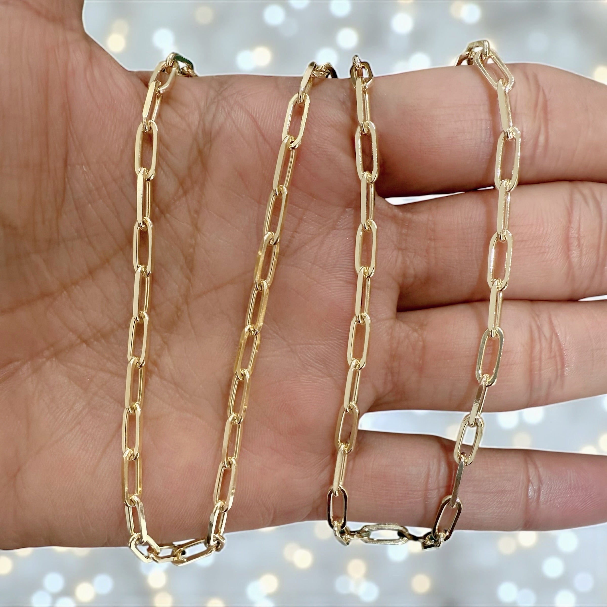 Beautiful 925 sterling silver paper clip chain in 14k gold vermail 3.1mm