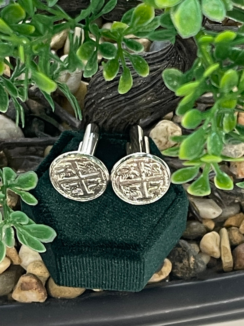 Atocha shipwreck silver coin Cufflinks in stainless steel setting