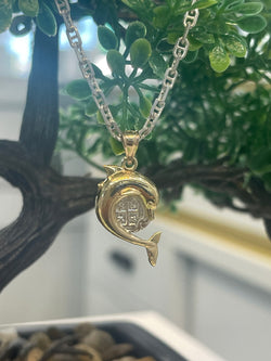 NUESTRA SENORA DE ATOCHA MINI SILVER COIN PENDANT IN 10K REAL GOLD FISH