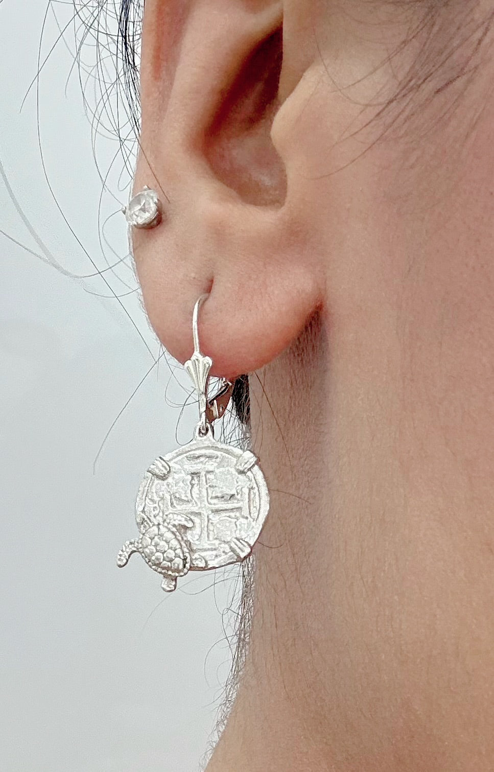 ATOCHA SILVER MINI COIN EARRINGS IN TURTLE SETTING