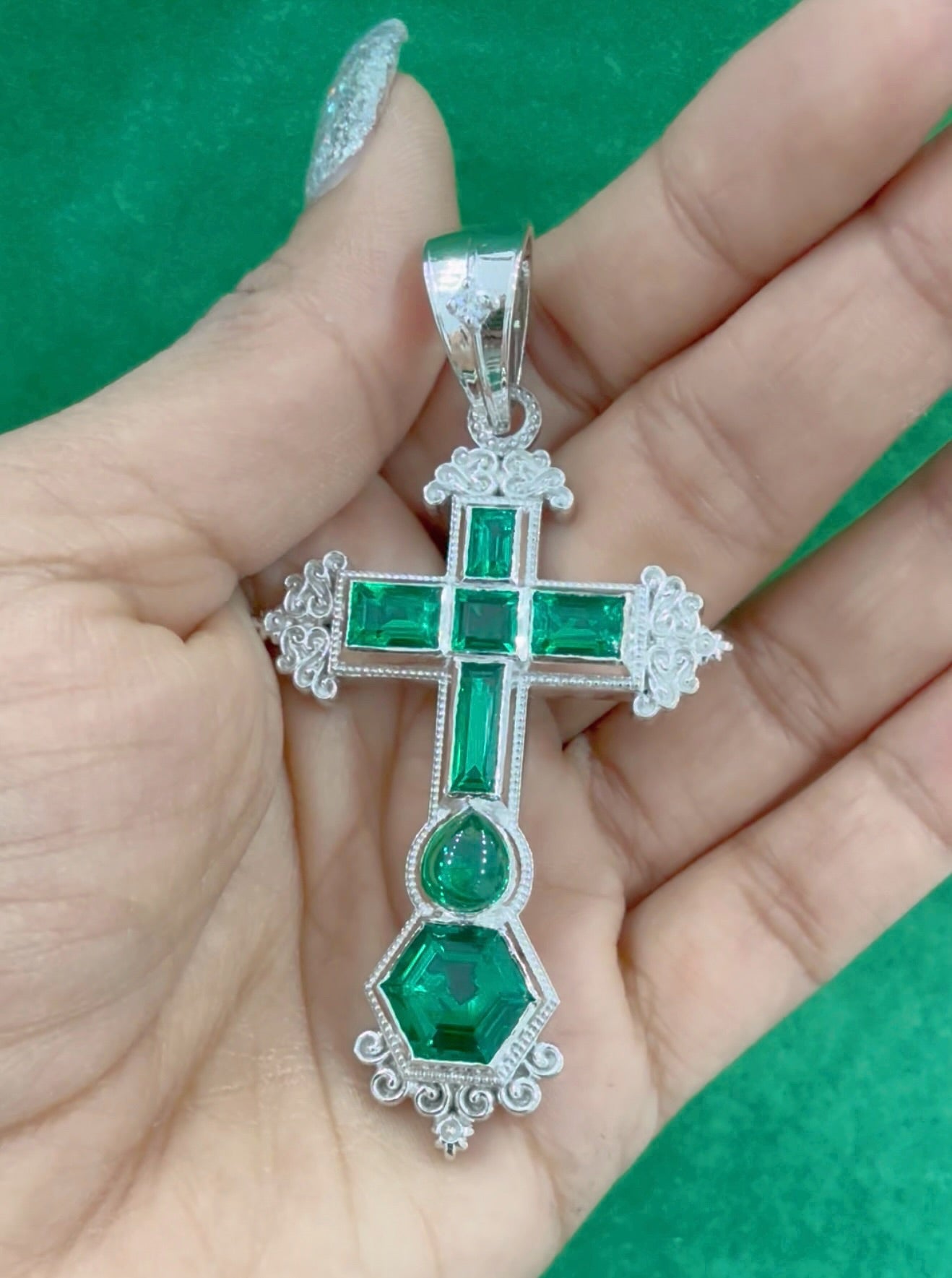 925 Sterling Silver Atocha cross emerald pendant