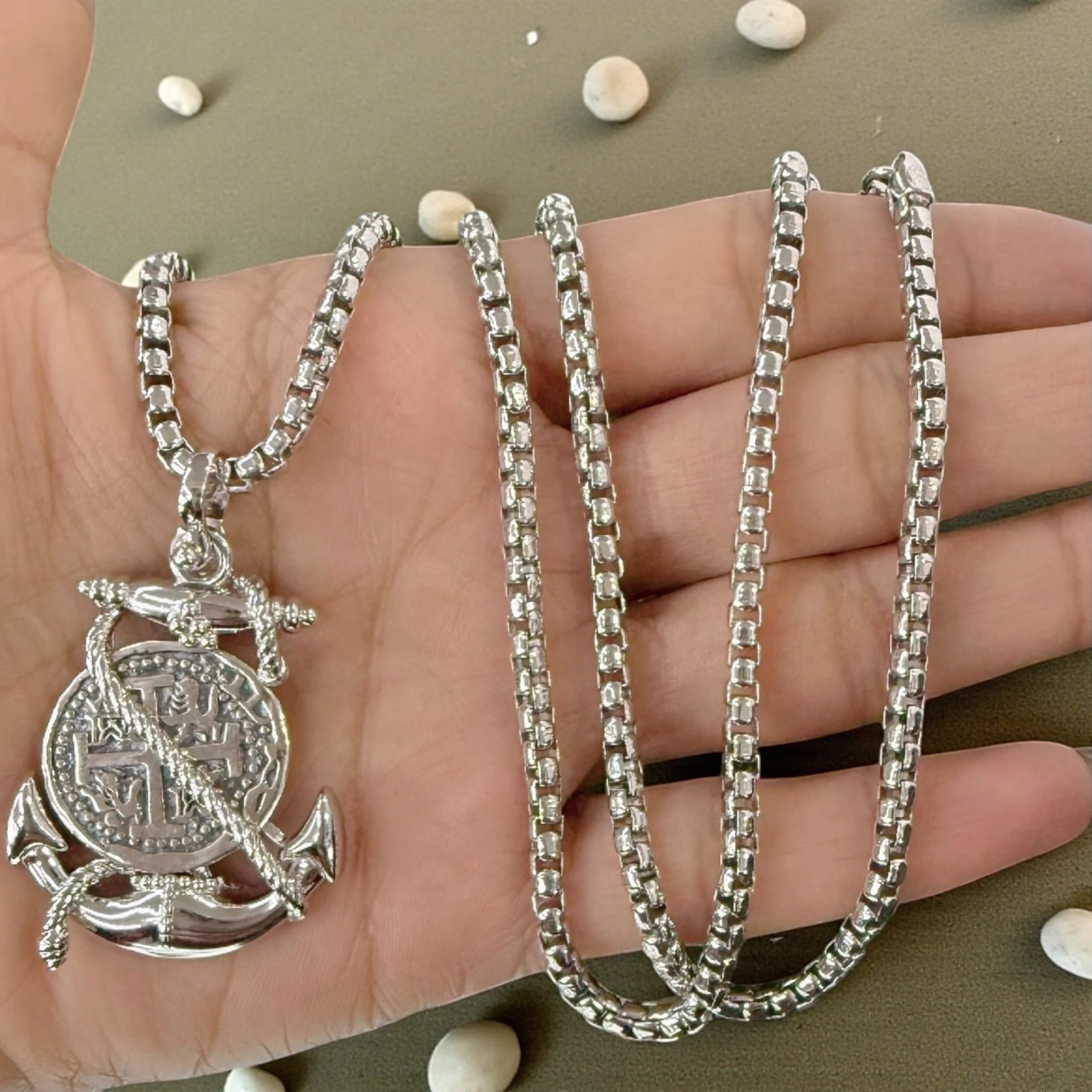 Solid Atocha shipwreck treasure Mel fisher silver coin pendant in anchor setting