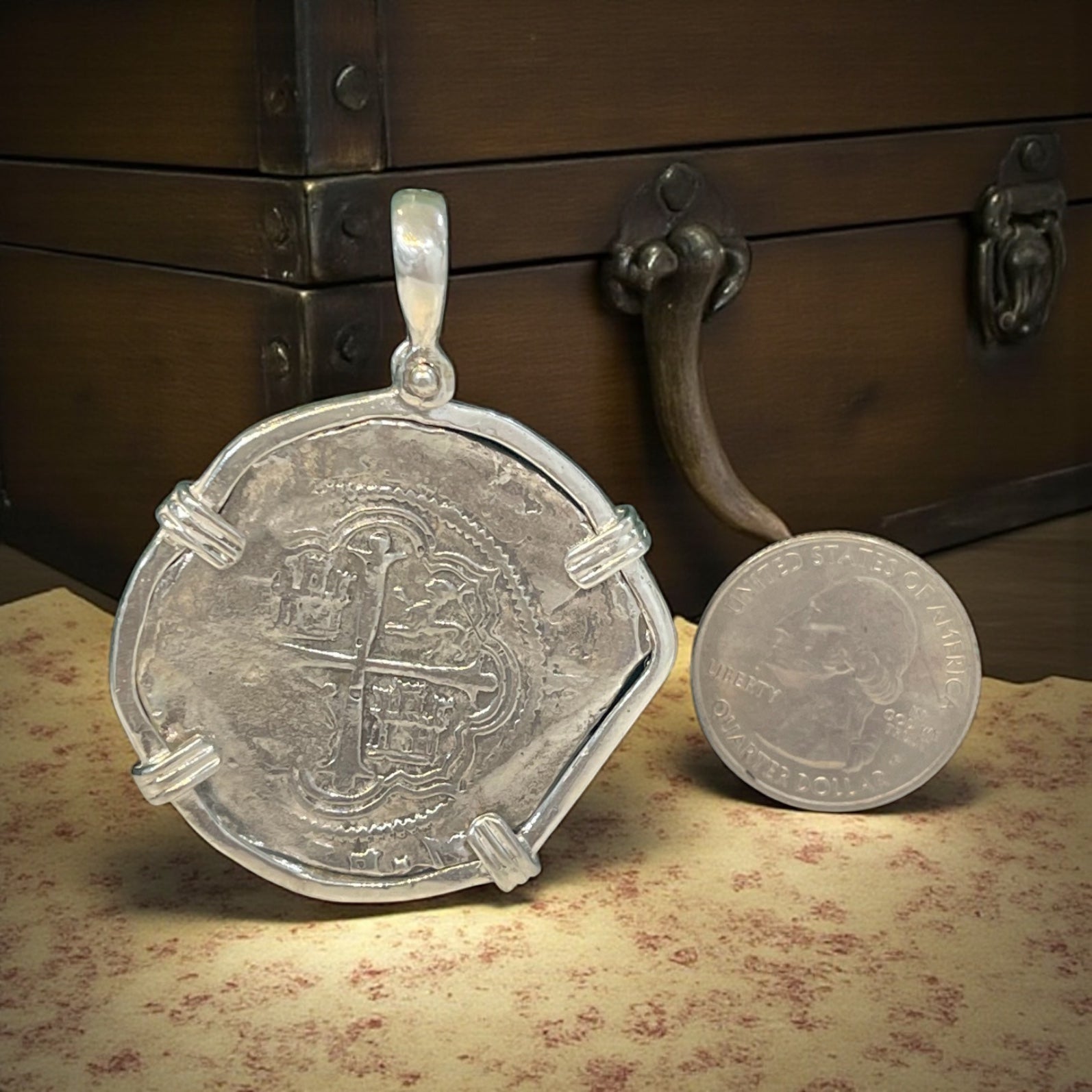 ATOCHA SOLID SILVER HEAVY COIN PENDANT