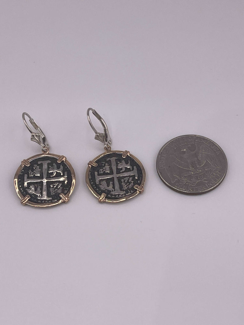 NUESTRA SENORA DE ATOCHA SILVER COIN EARRINGS IN 14k GOLD BEZEL