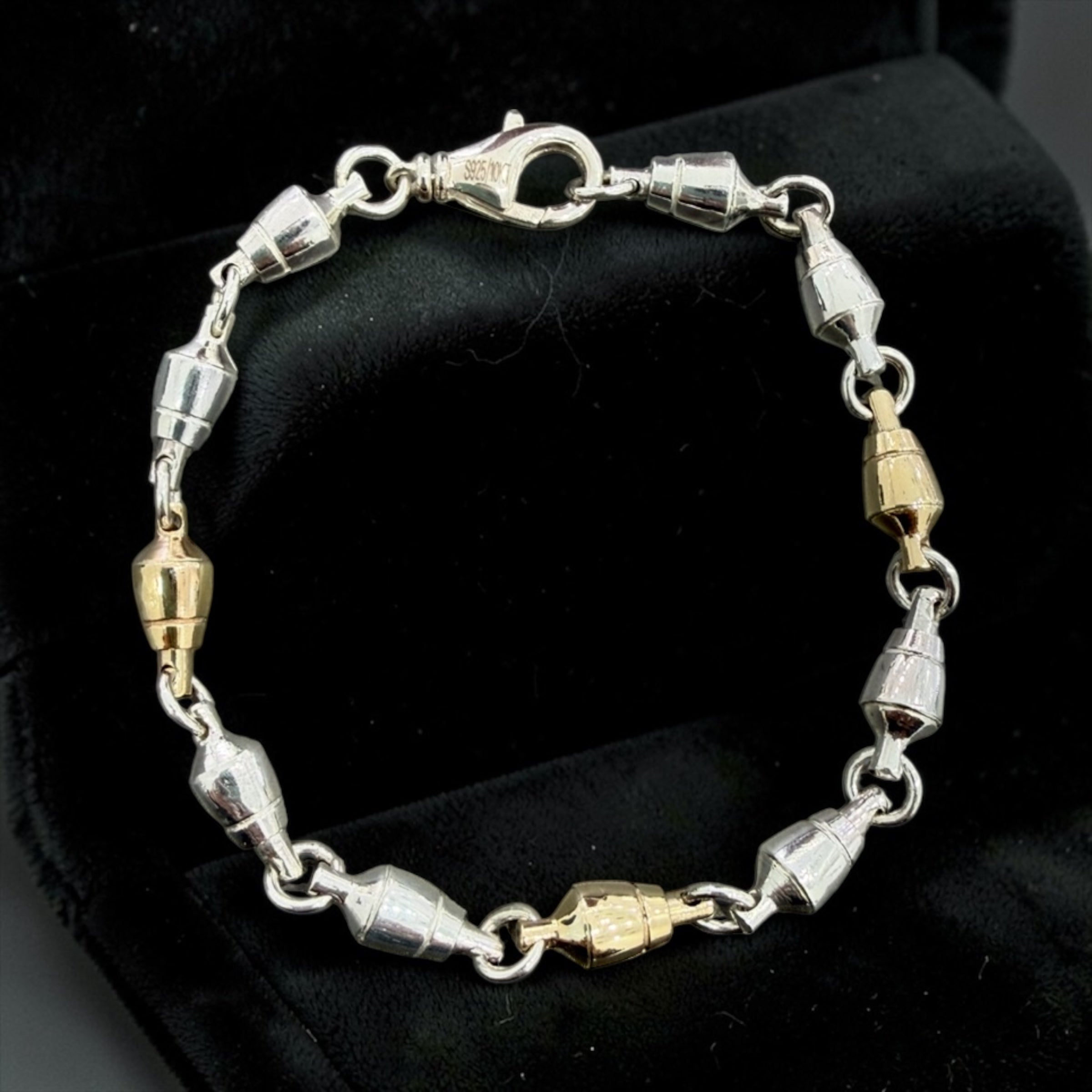 10k solid real  gold and 925 solid sterling silver 6.6mm two tone  handmade  swivel link bracelet or necklace (unisex)
