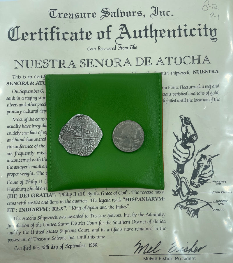 ACTUAL COIN NUESTRA SENORA DE ATOCHA SILVER COIN 8 REALE GRADE 2 COIN R ASSAYER COIN NO : 85A-215760