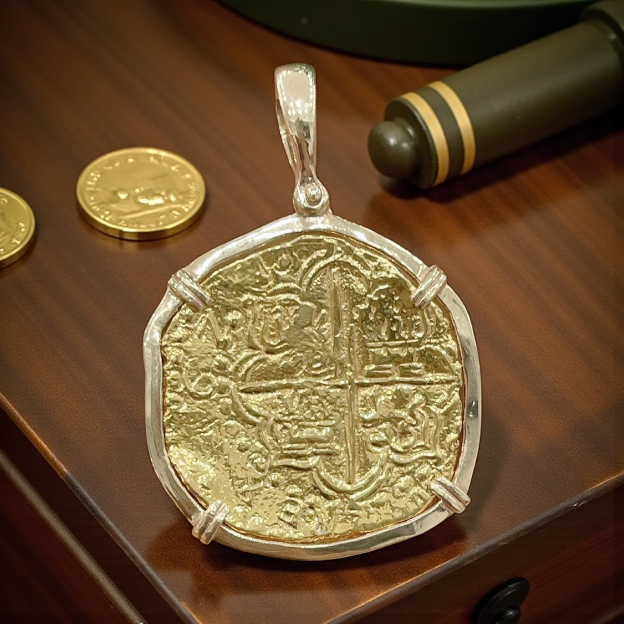 MUSEUM QUALITY RECREATION OF ATOCHA SHIPWRECK GOLD COIN PENDANT HANDMADE WITH 14k REAL HEAVY SOLID GOLD