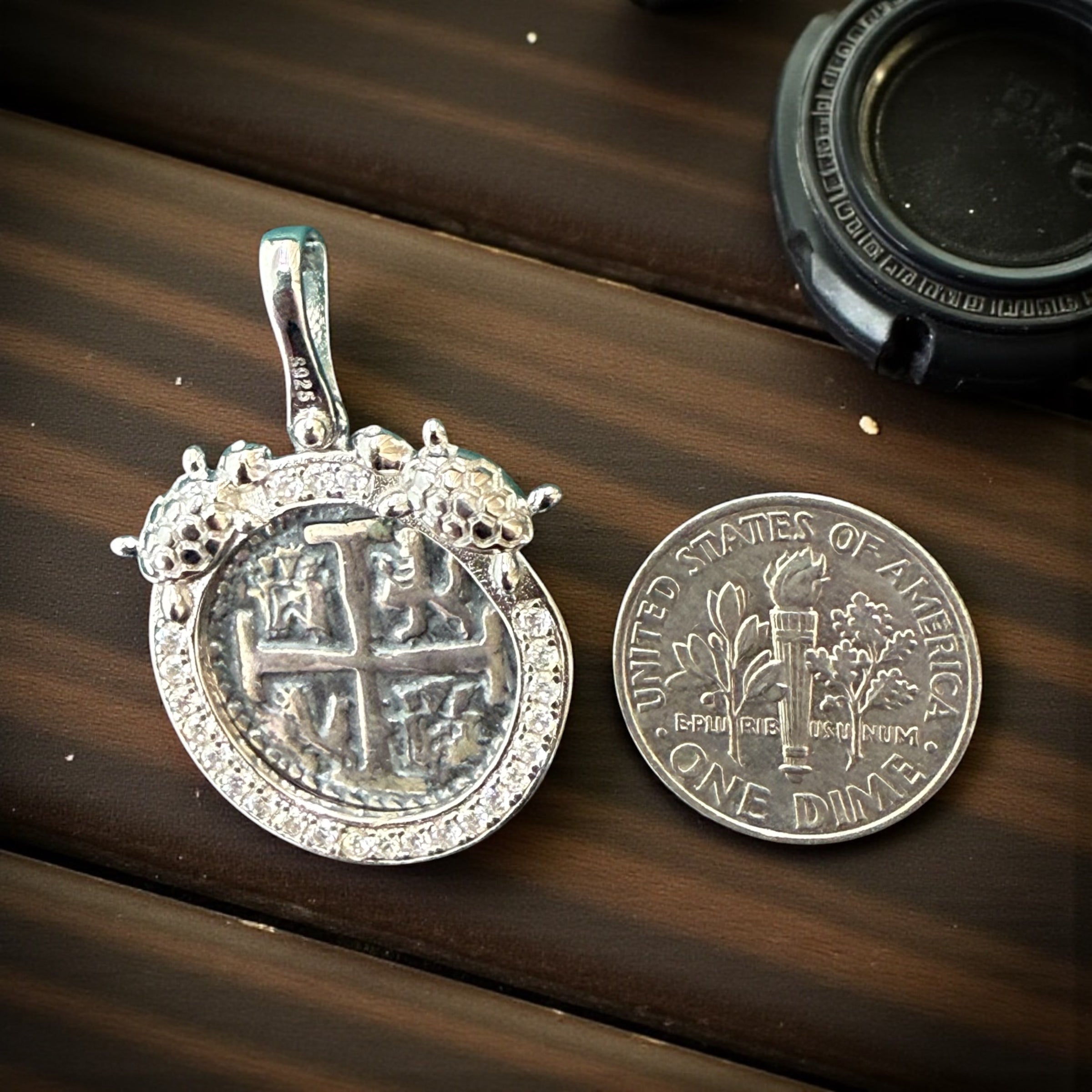 Gorgeous Atocha Shipwreck coin pendant in sparkling crystals and twin turtles