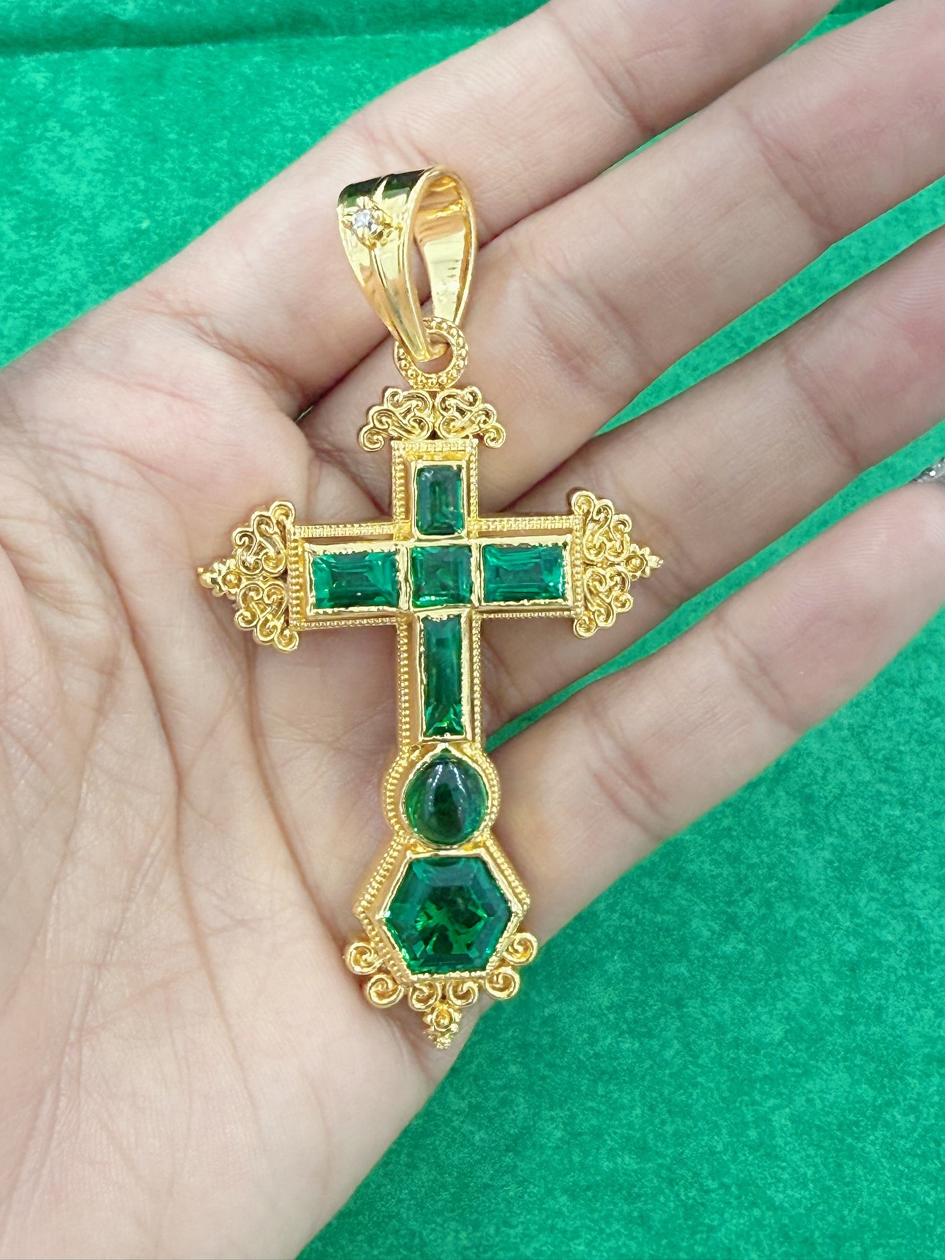 925 Sterling Silver Atocha cross emerald pendant 14k gold plated