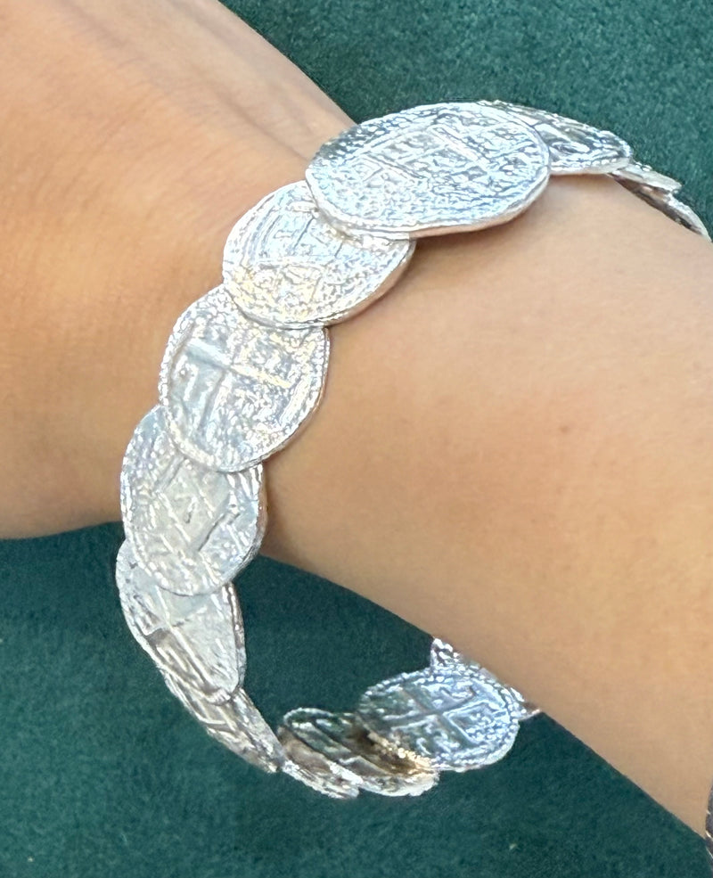 GORGEOUS ATOCHA SOLID 925 SILVER COIN BANGLE