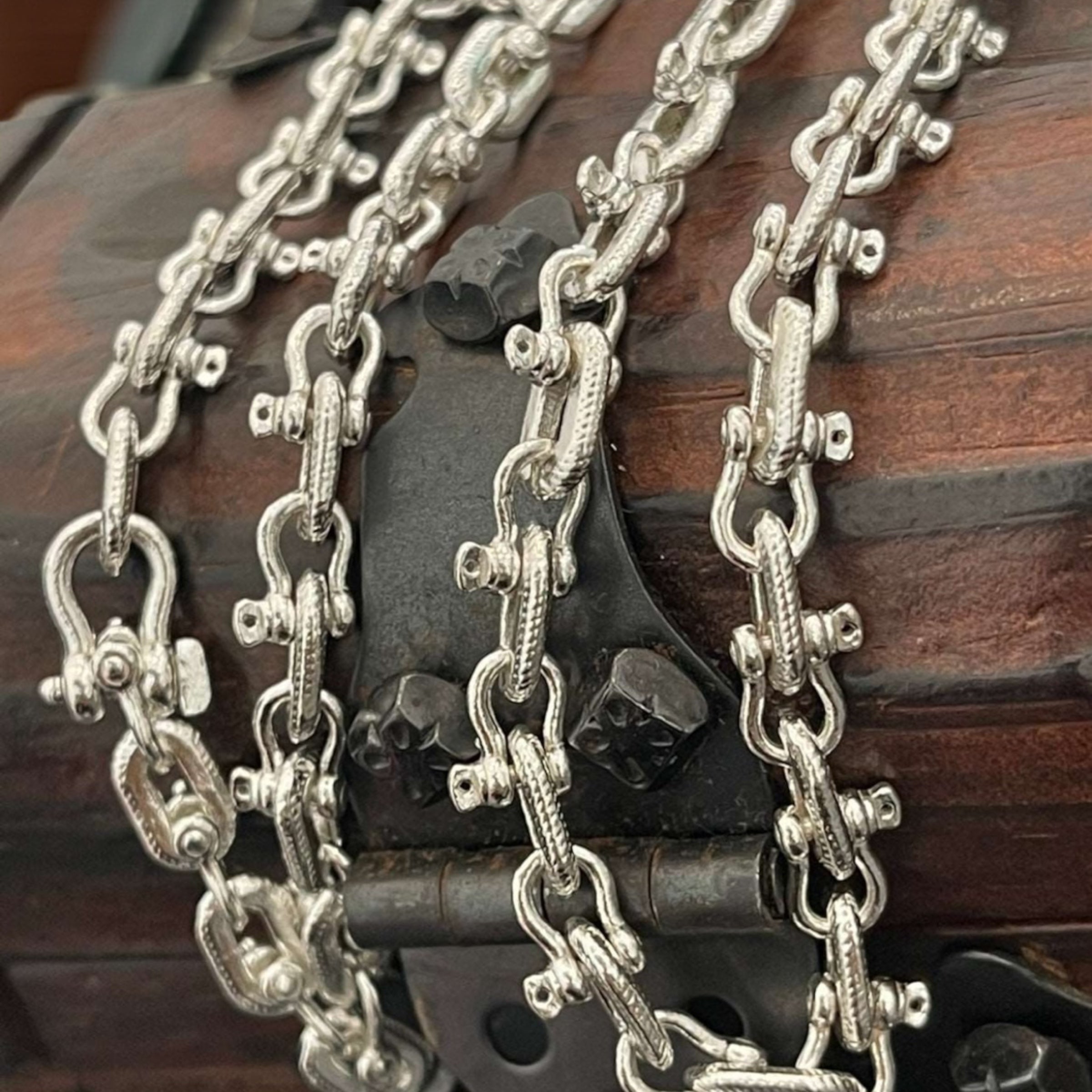 HEAVY HANDMADE 925 STERLING SILVER SHACKLE LINK CHAIN 7MM