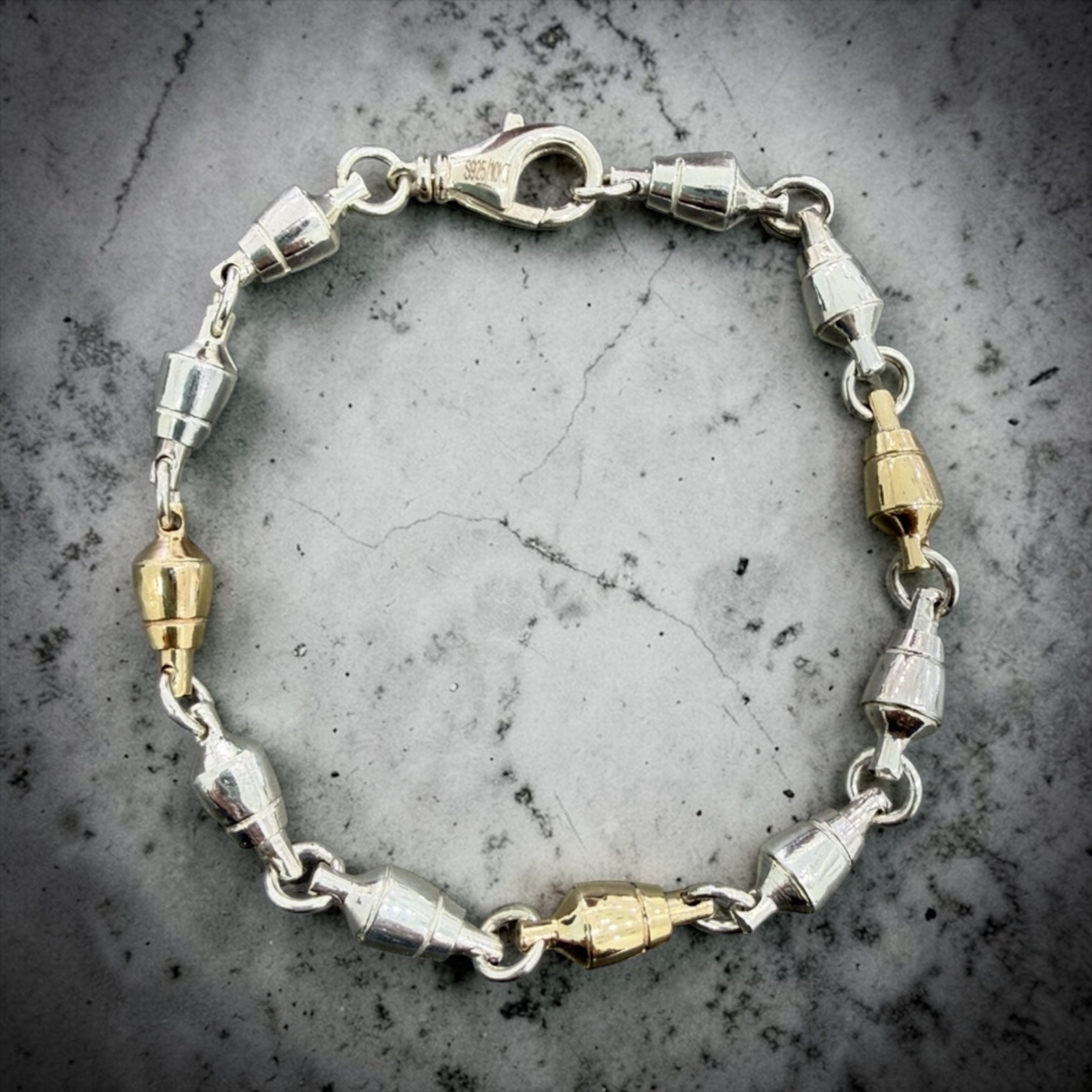 10k solid real  gold and 925 solid sterling silver 6.6mm two tone  handmade  swivel link bracelet or necklace (unisex)