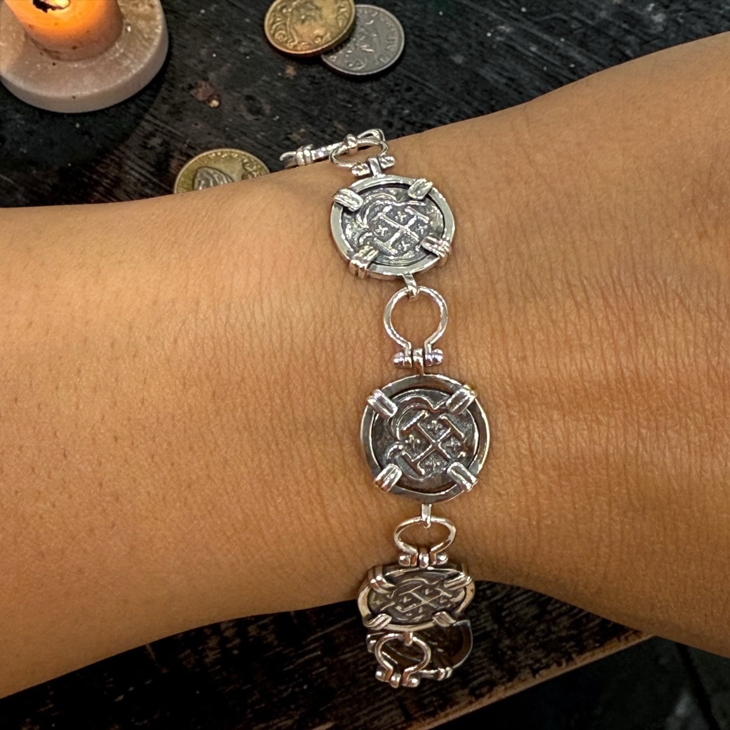 Atocha Shipwreck mini Coin Bracelet: 925 Sterling Silver in Shackle link adjustable