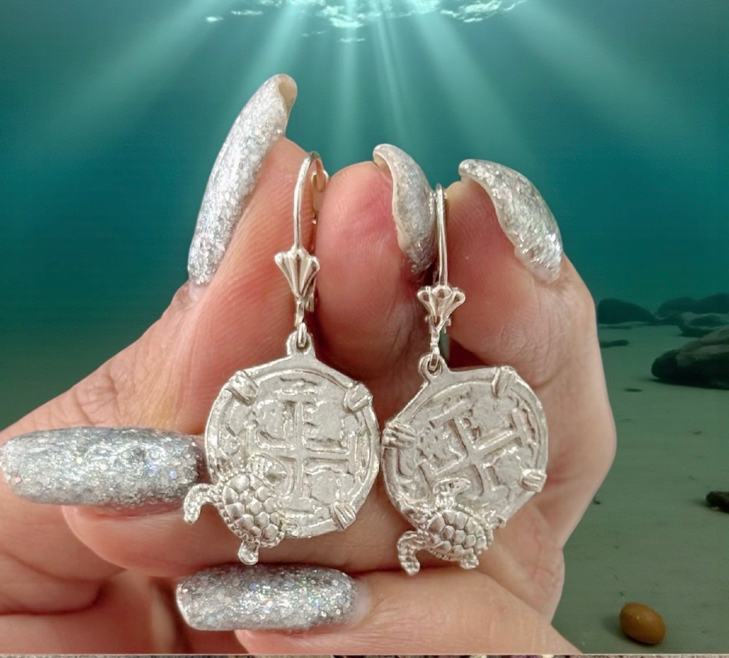 ATOCHA SILVER MINI COIN EARRINGS IN TURTLE SETTING