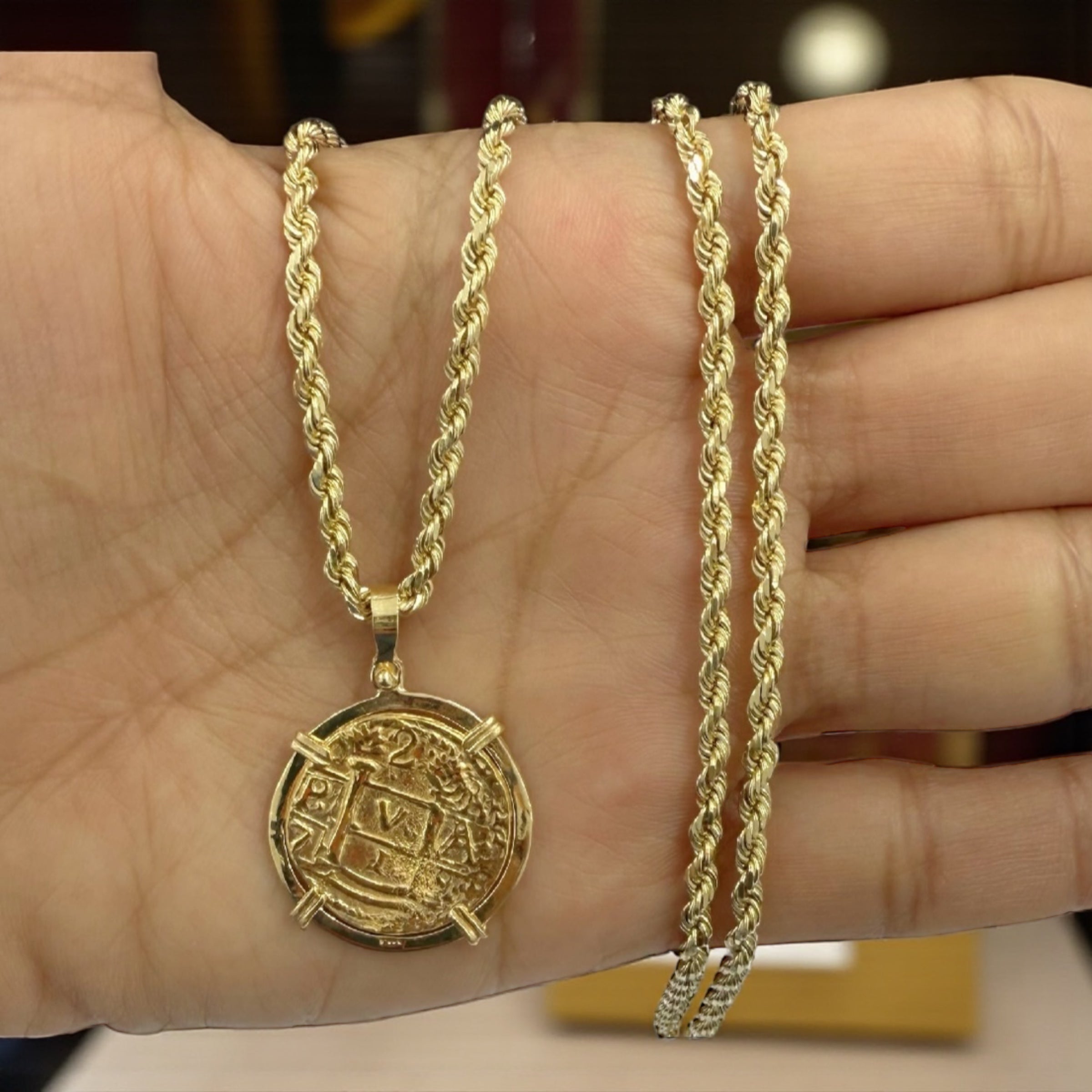 14k solid real gold atocha coin pendant